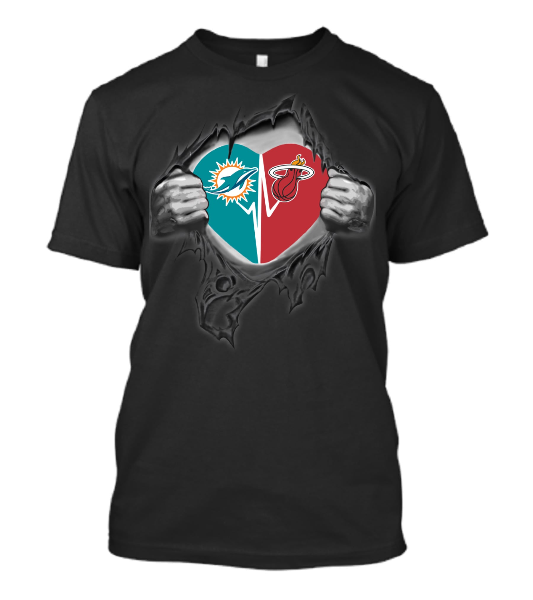 Miami Dolphins Miami Heat Heart Logo Fusion T-Shirt