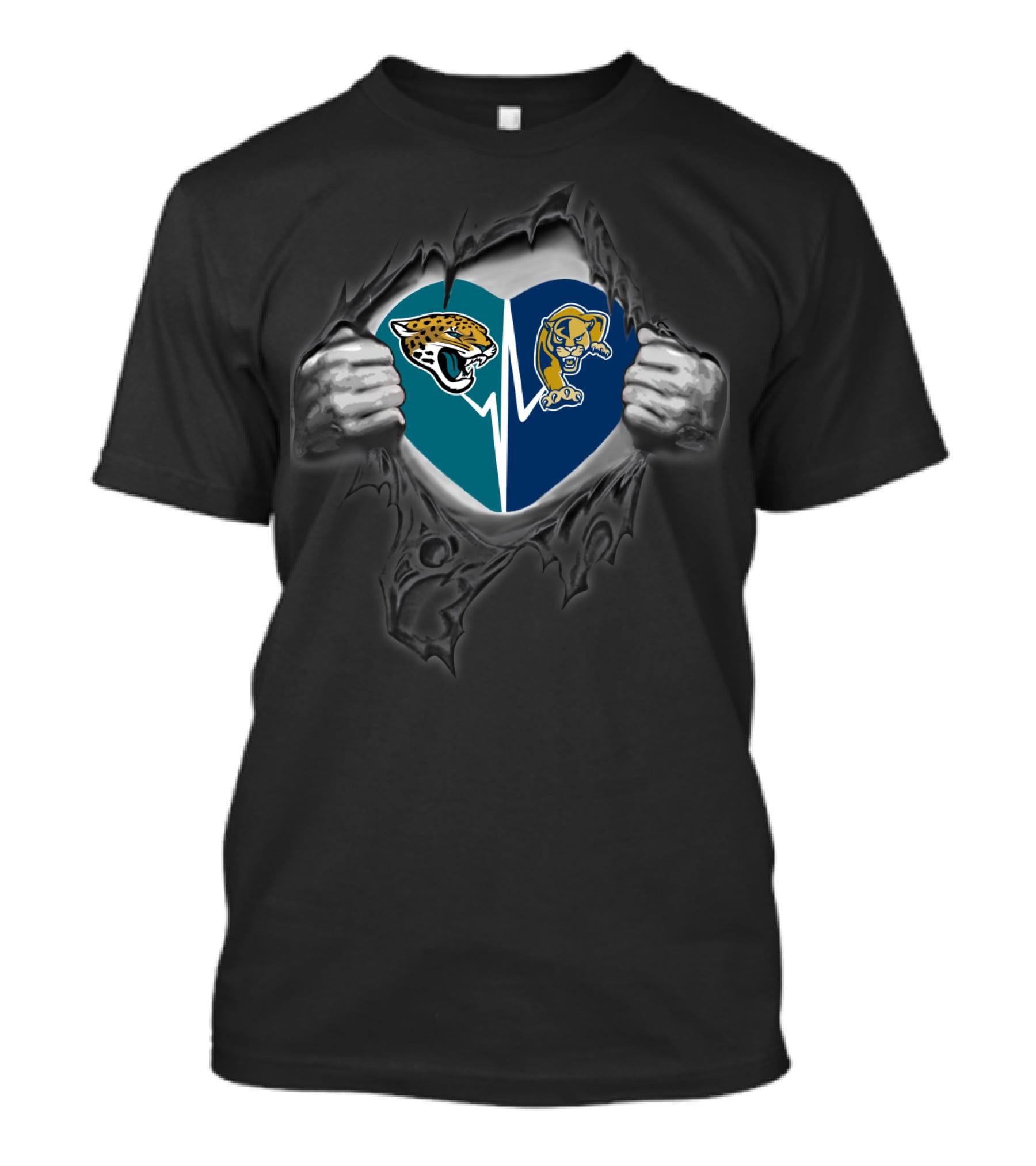 Jacksonville Jaguars Florida International Panthers Super Fan Heart Rip T-Shirt