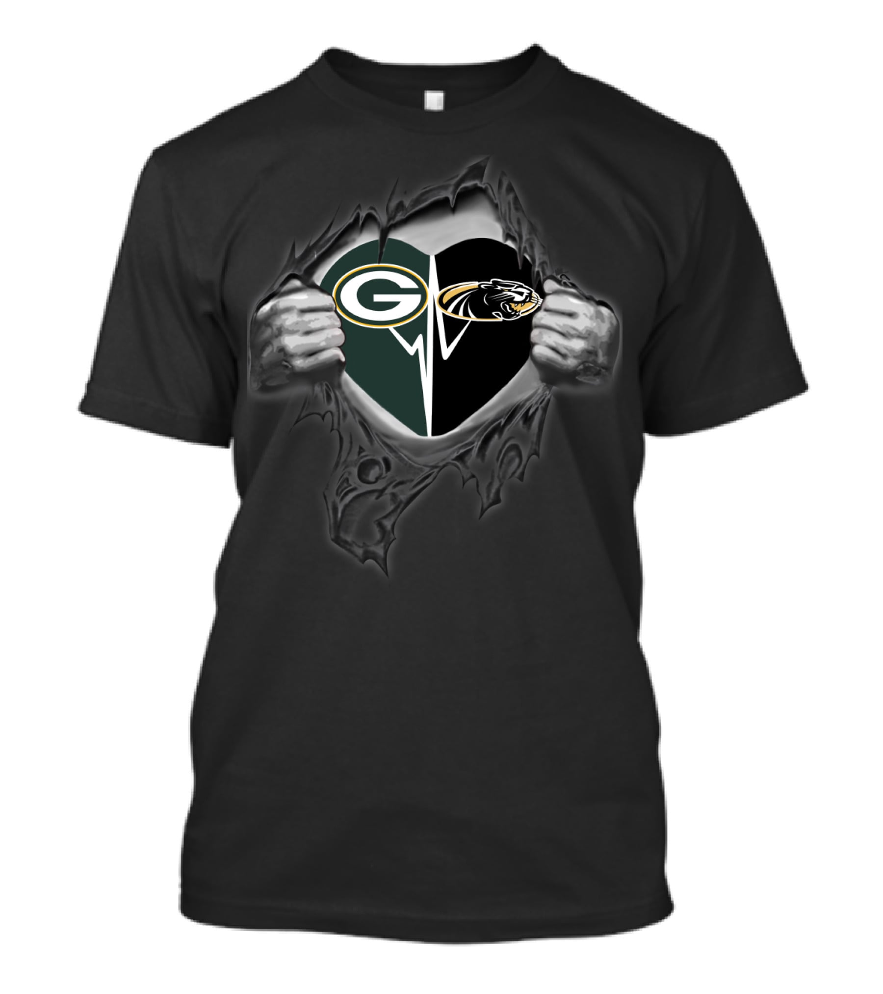 Packers Milwaukee Panthers Heart Logo Ripped Chest T-Shirt