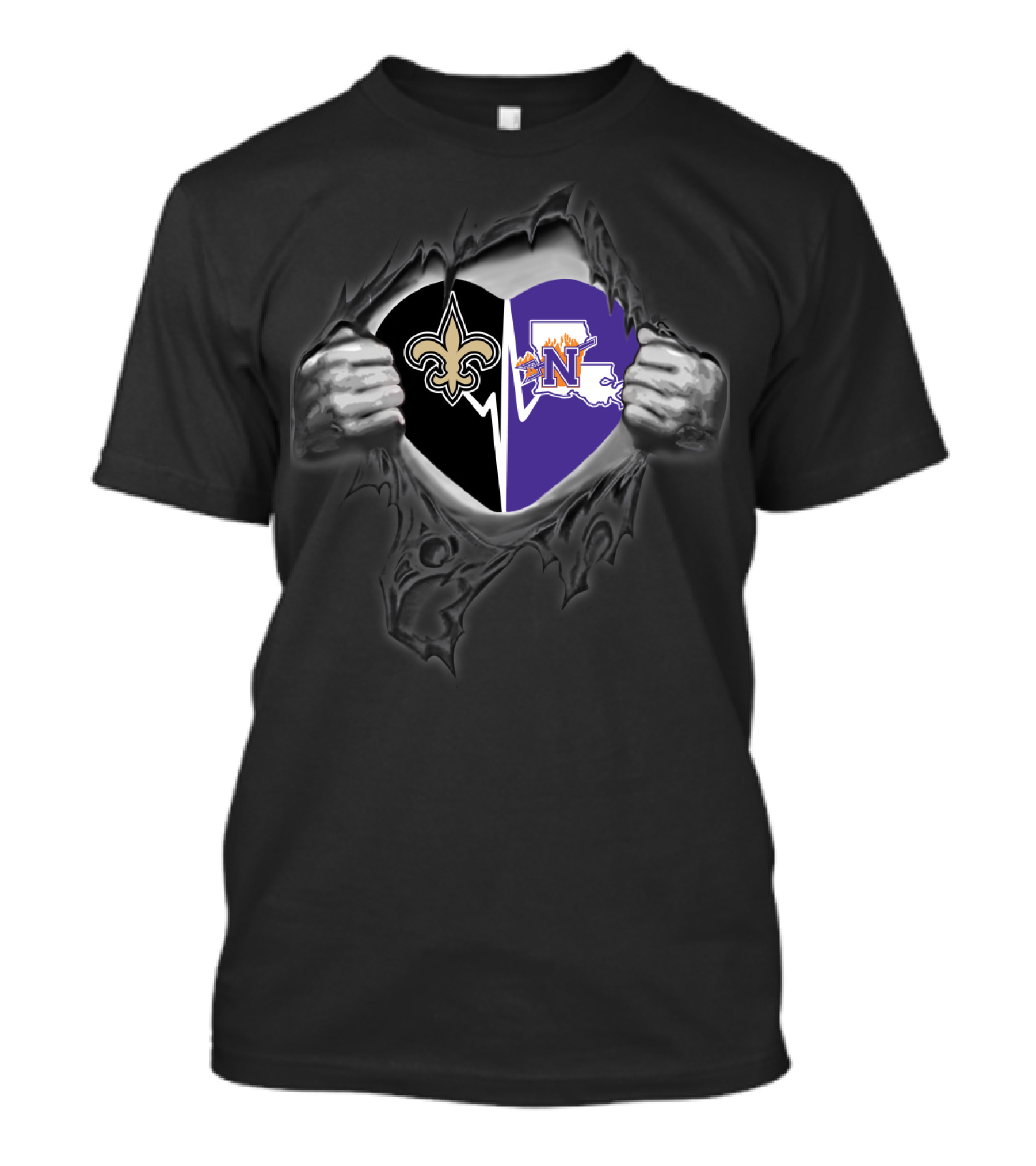 Saints Northwestern State Demons Heart Logo Fusion T-Shirt