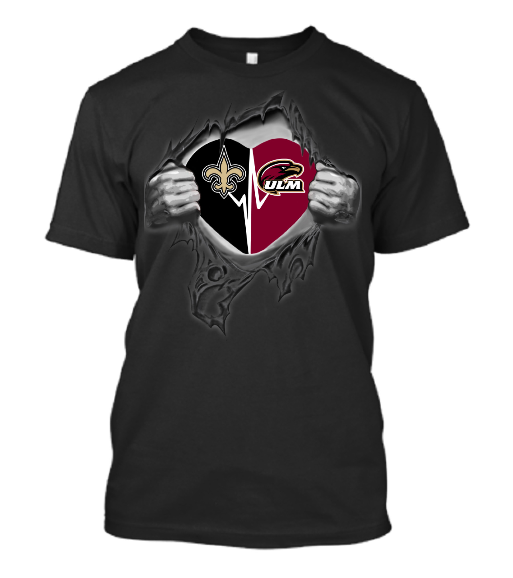 New Orleans Saints Ul Monroe Warhawks Heart T-Shirt