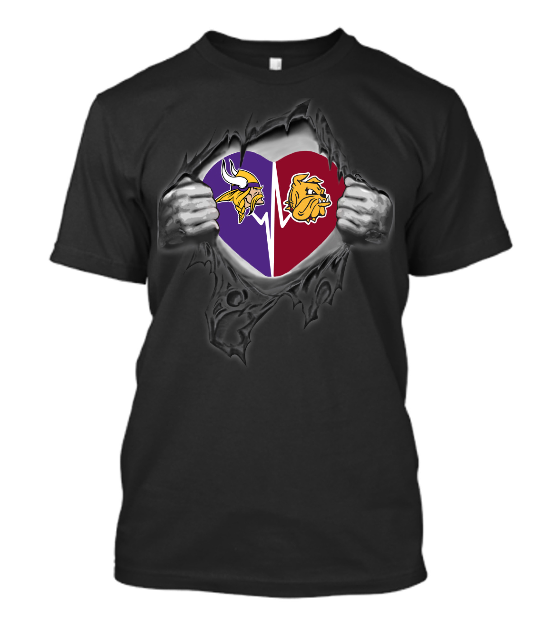 Vikings Duluth Bulldogs Heart Split T-Shirt