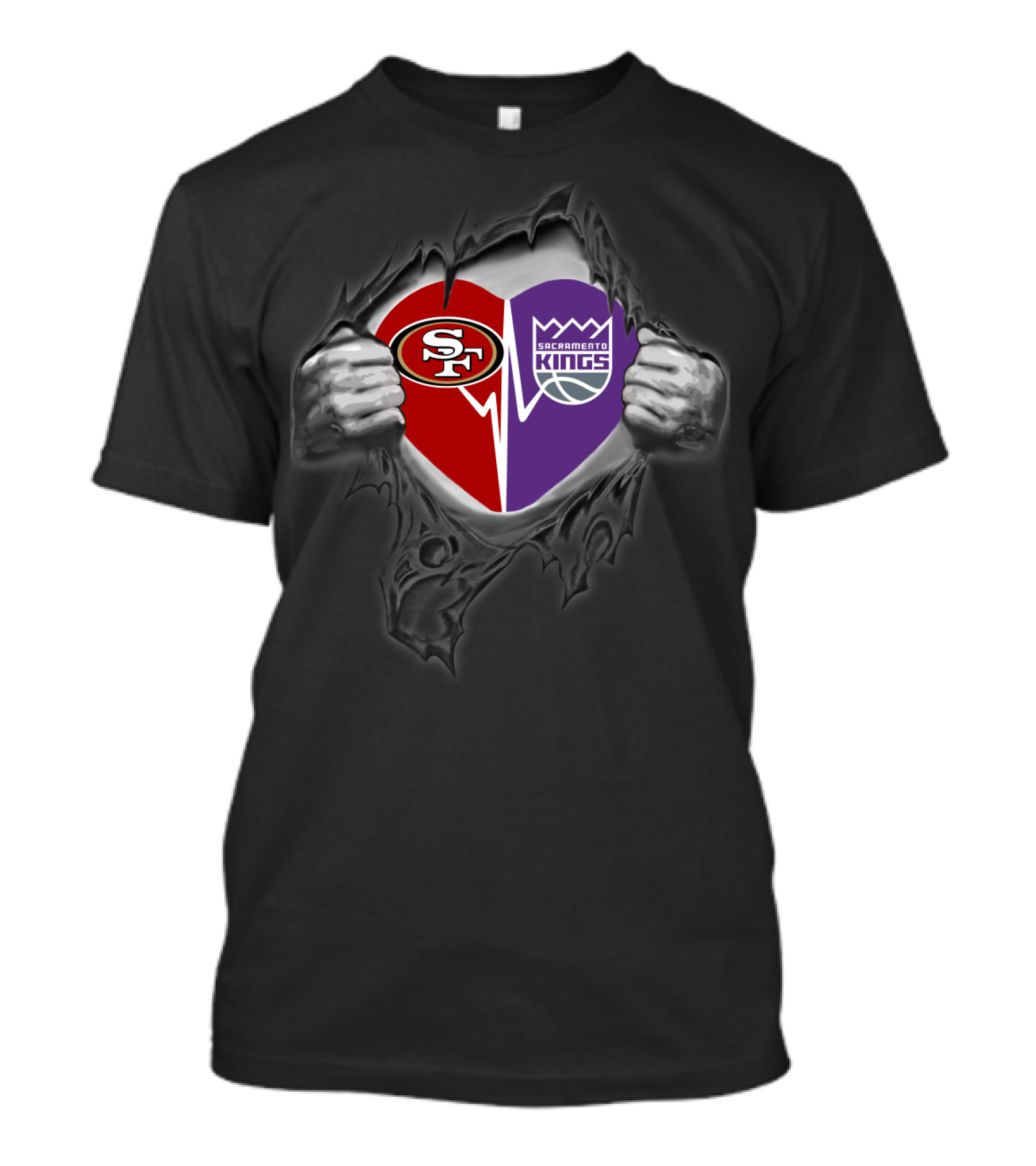 49ers Sacramento Kings Heart Torn Logo Combination T-Shirt