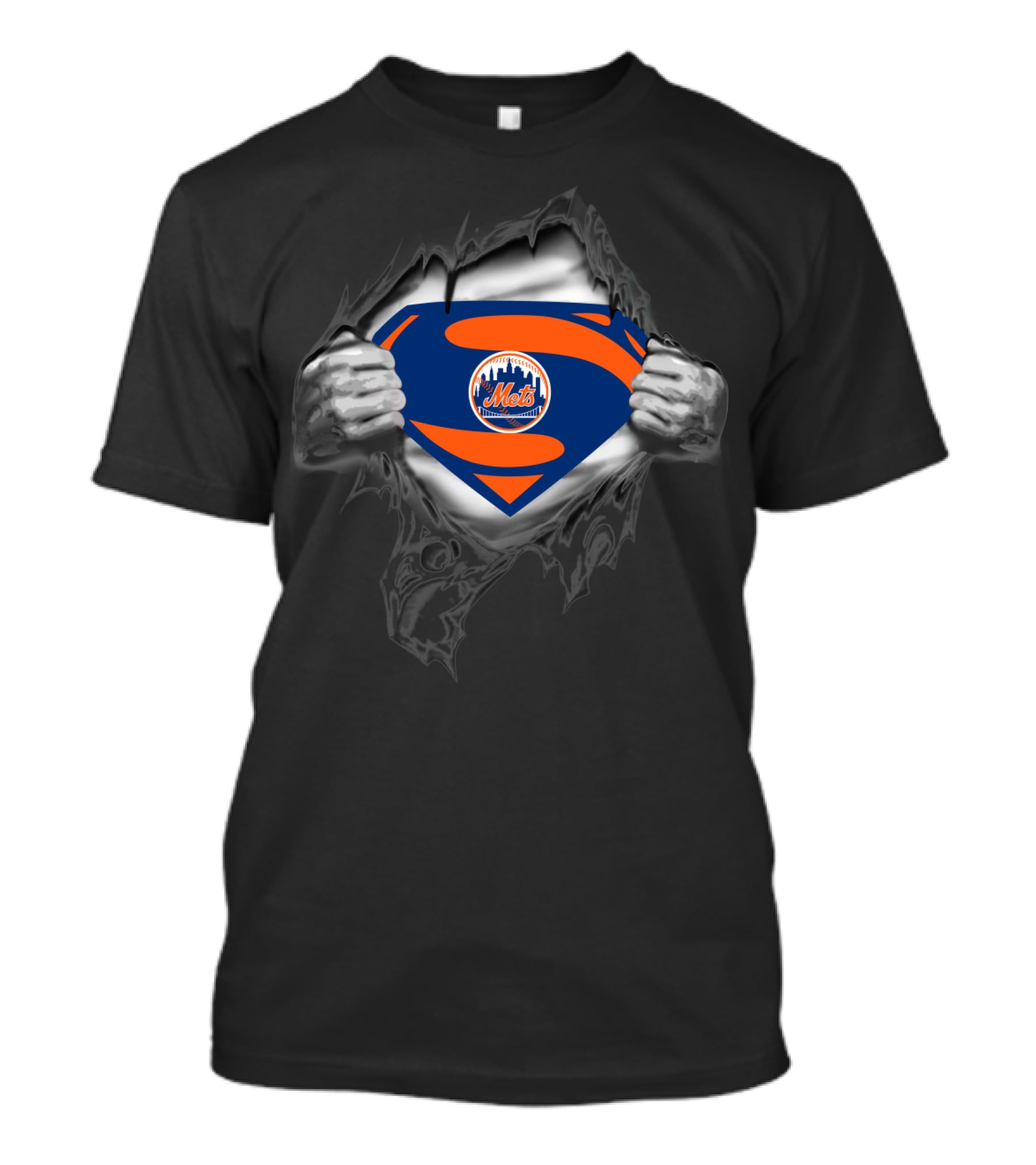 Superman New York Mets Logo Ripped Chest Baseball T-Shirt