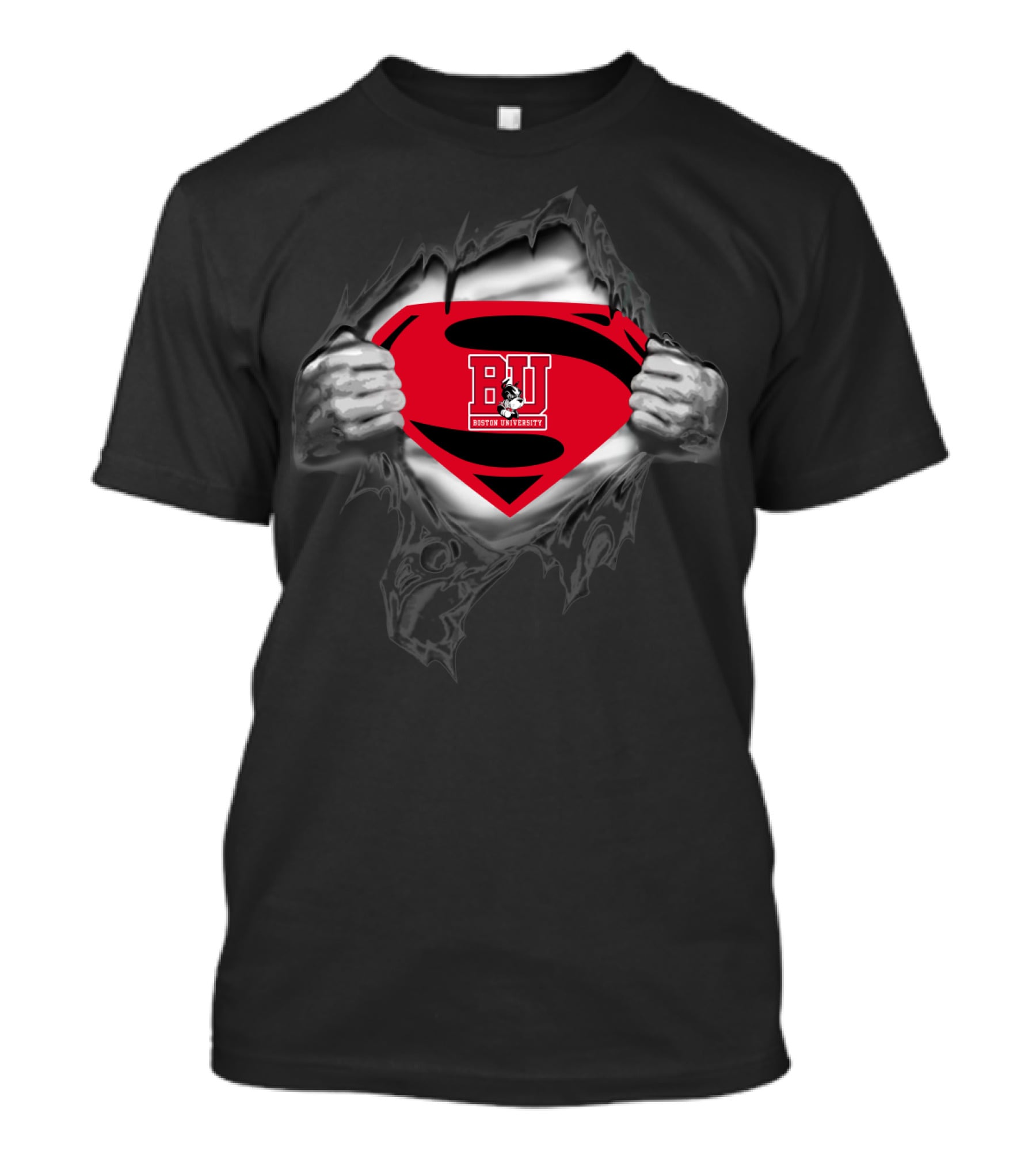 Boston University Terriers Logo With Superhero T-Shirt
