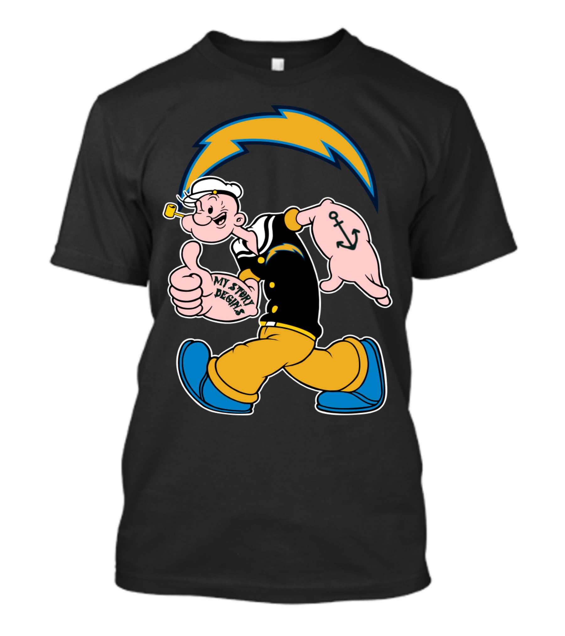 My Story Begins Los Angeles Chargers Popeye Navy Anchor T-Shirt