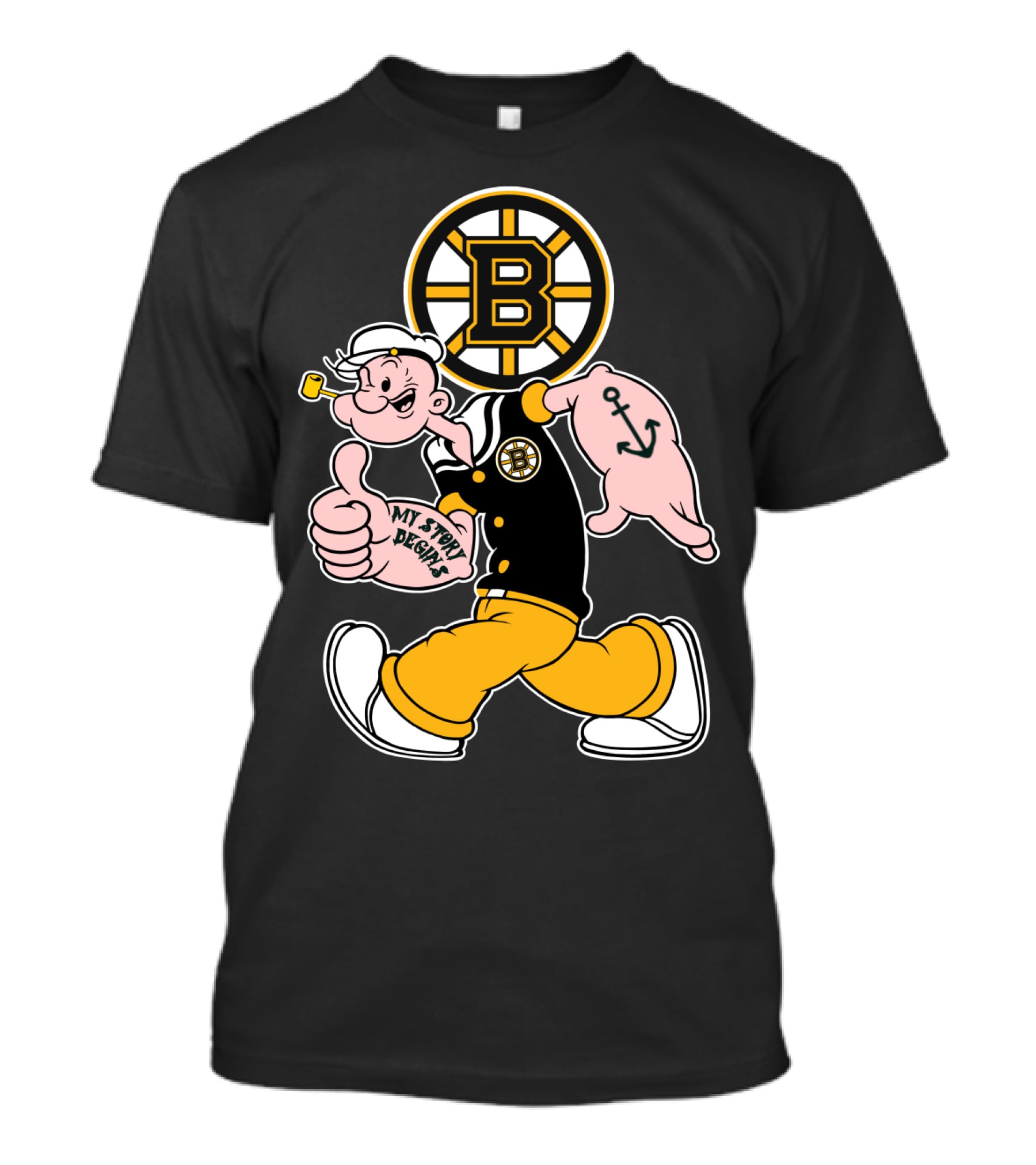 Boston Bruins Crossover With Cartoon Sailor 1989 T-Shirt