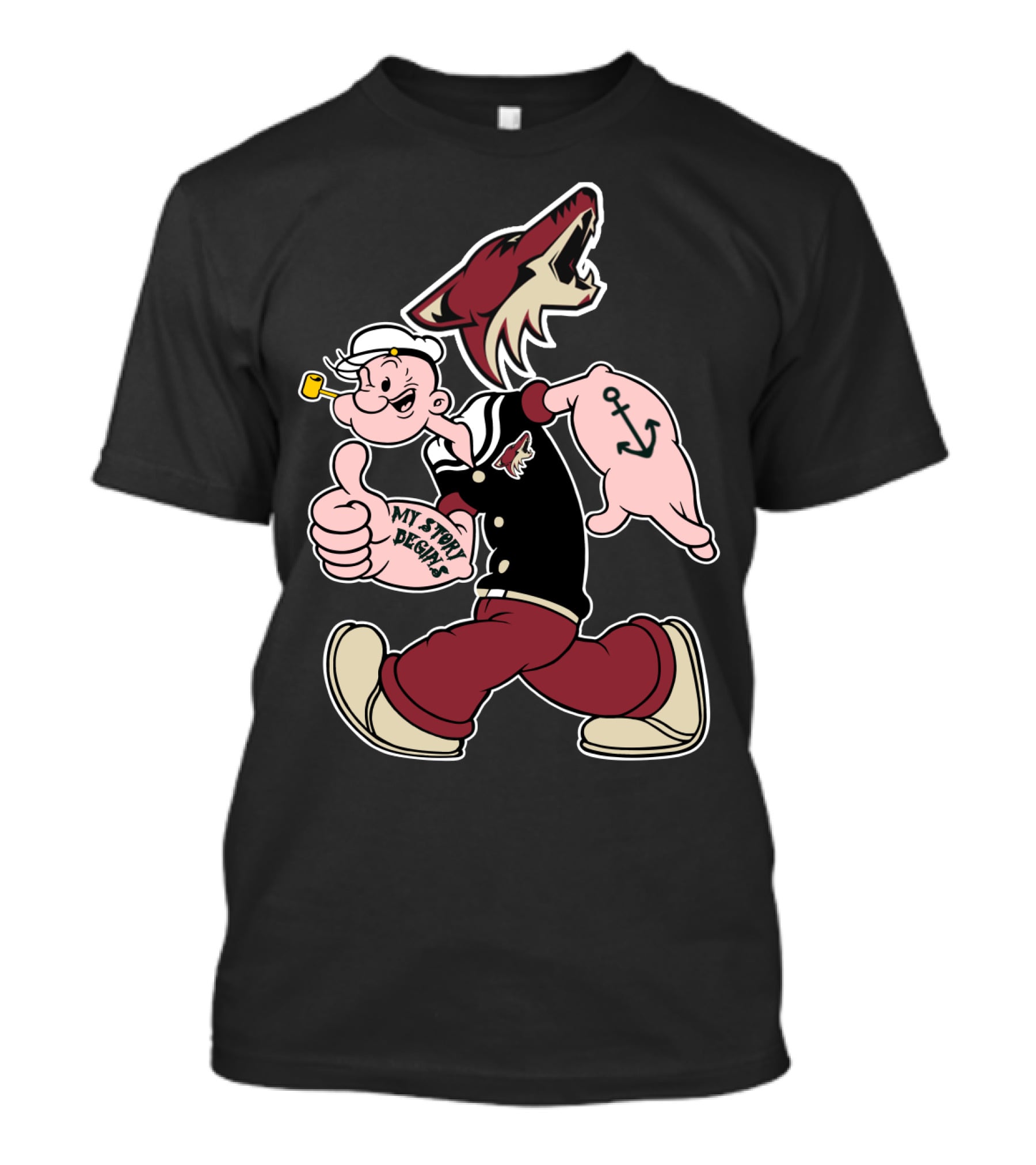 Popeye My Story Design Arizona Coyotes Logo 91 Anchor T-Shirt