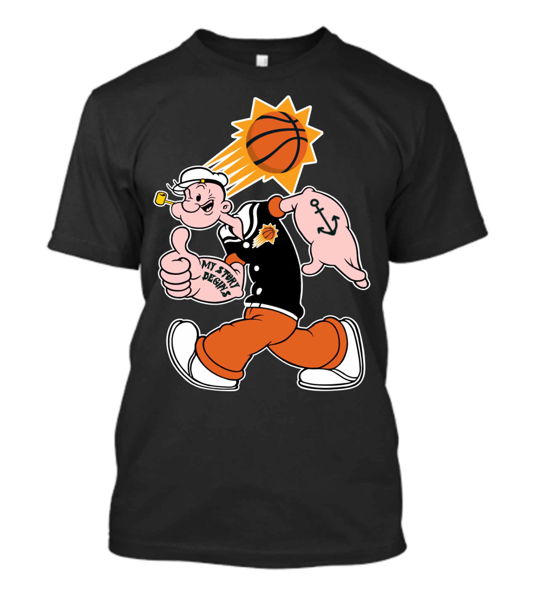 My Story Designs Phoenix Suns Popeye Basketball Anchor Thumbs Up T-Shirt