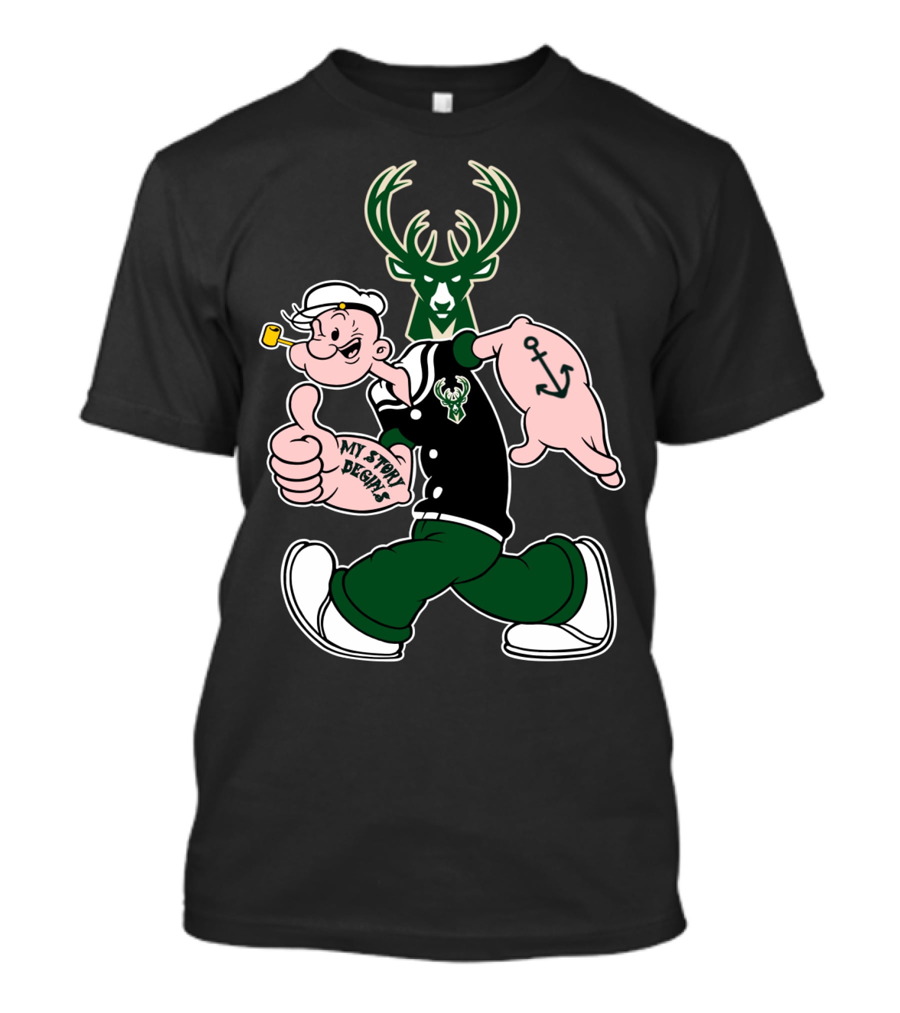 Milwaukee Bucks My Story Designs Popeye Bucks T-Shirt