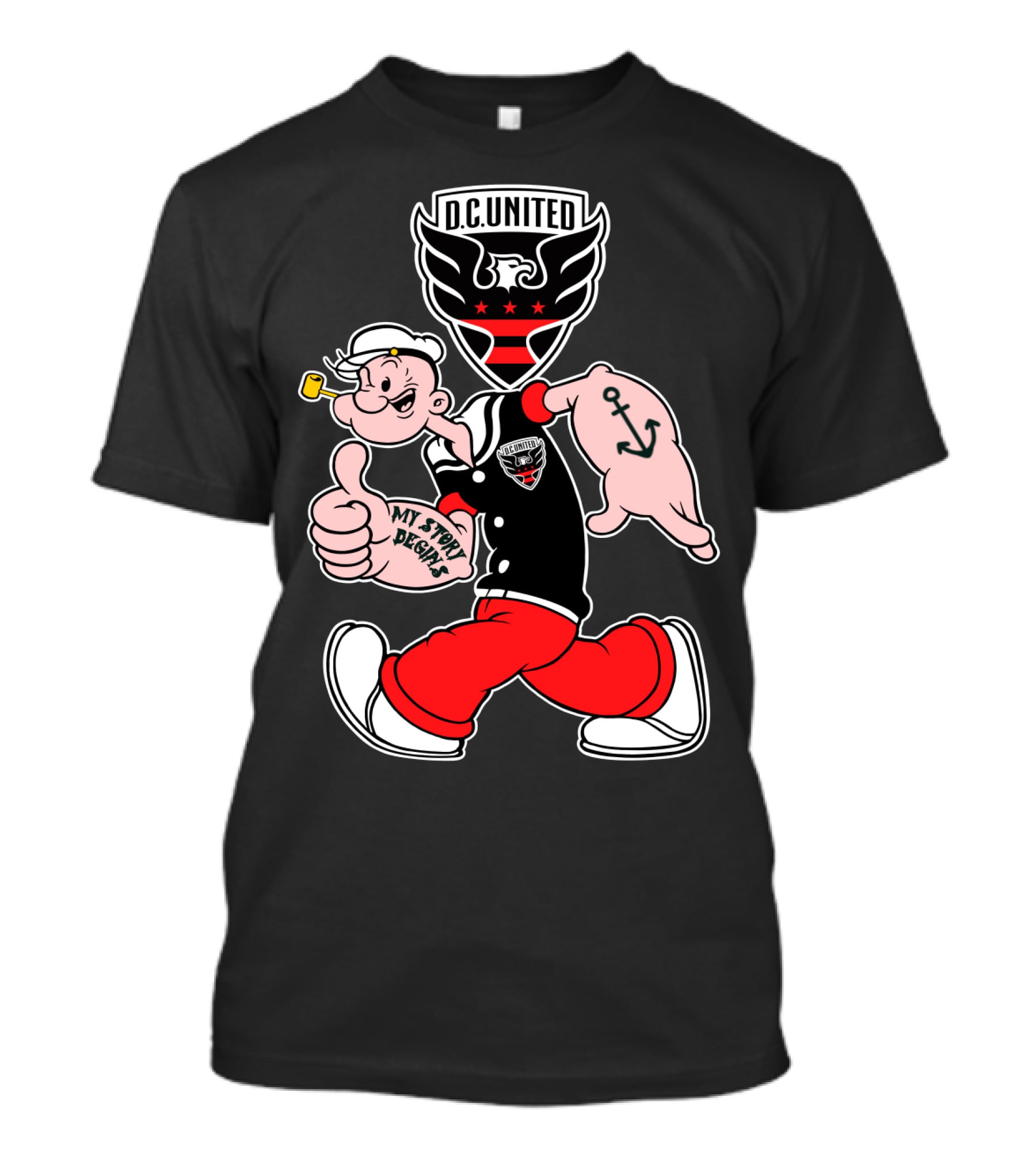 D.c. United My Story Begins Popeye Anchor Tattoo Sporty Style T-Shirt
