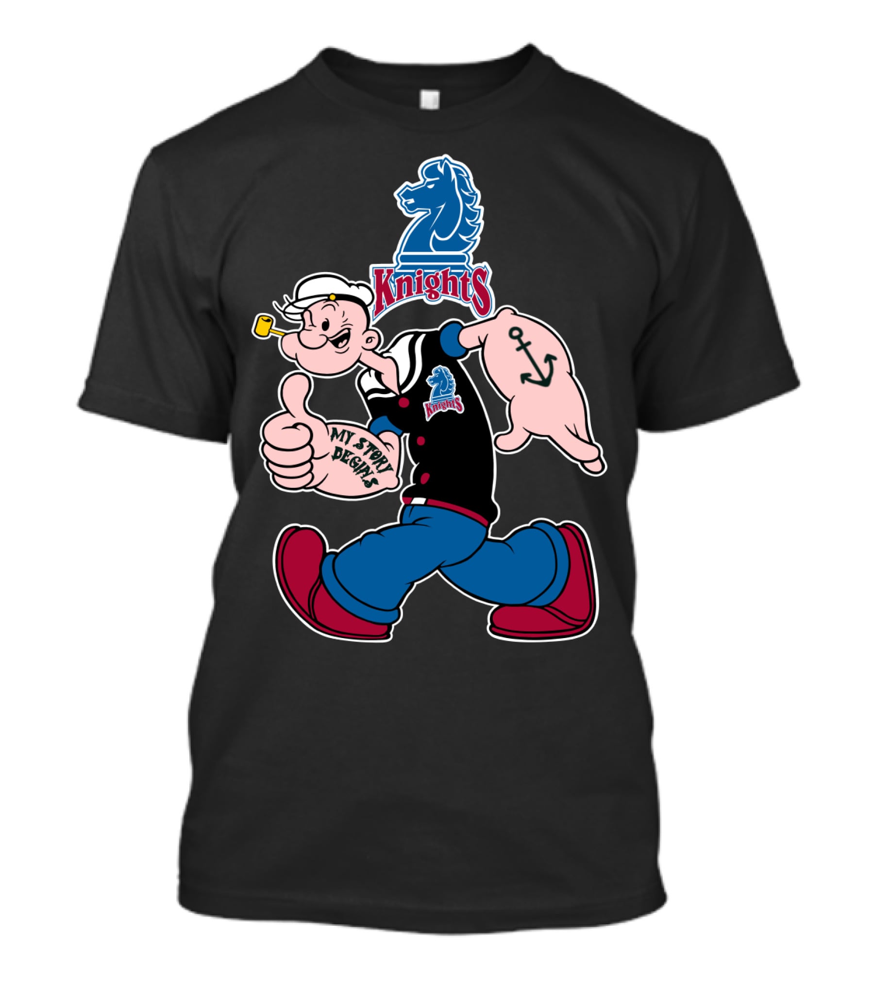 Fairleigh Dickinson Knights My Story Begins Popeye Character T-Shirt
