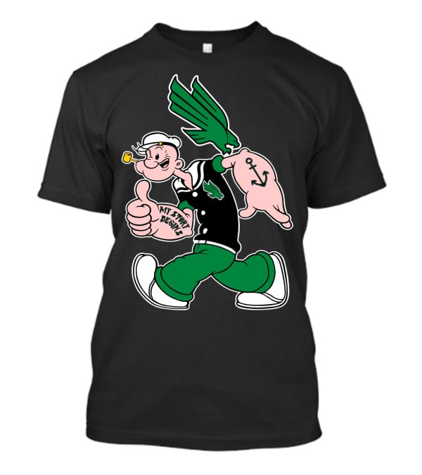 North Texas Mean Green My Story Designs Popeye Sailor Cartoon Anchor Pipe T-Shirt