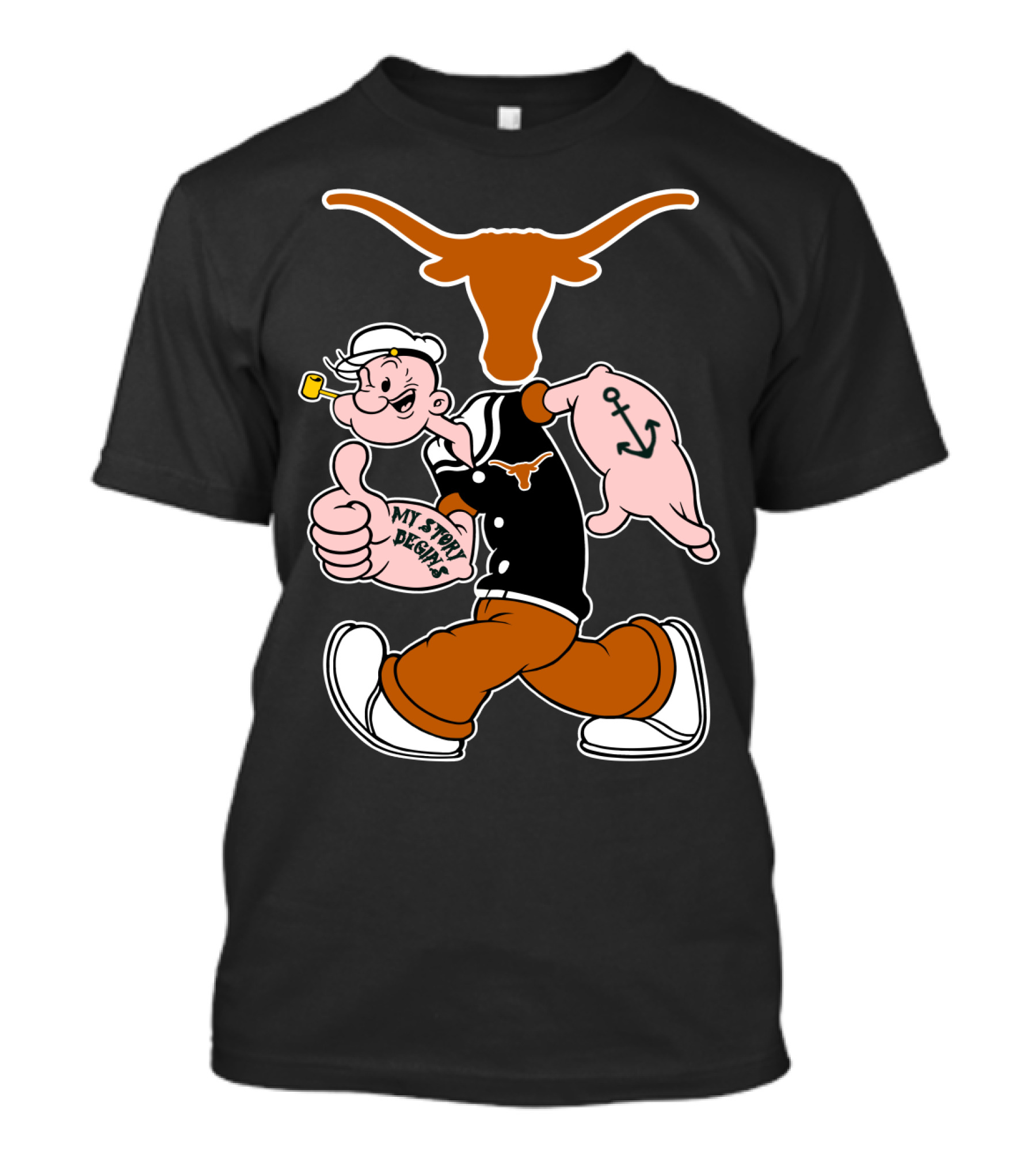 My Story Designs Texas Longhorns Popeye Anchored Thumbs Up T-Shirt