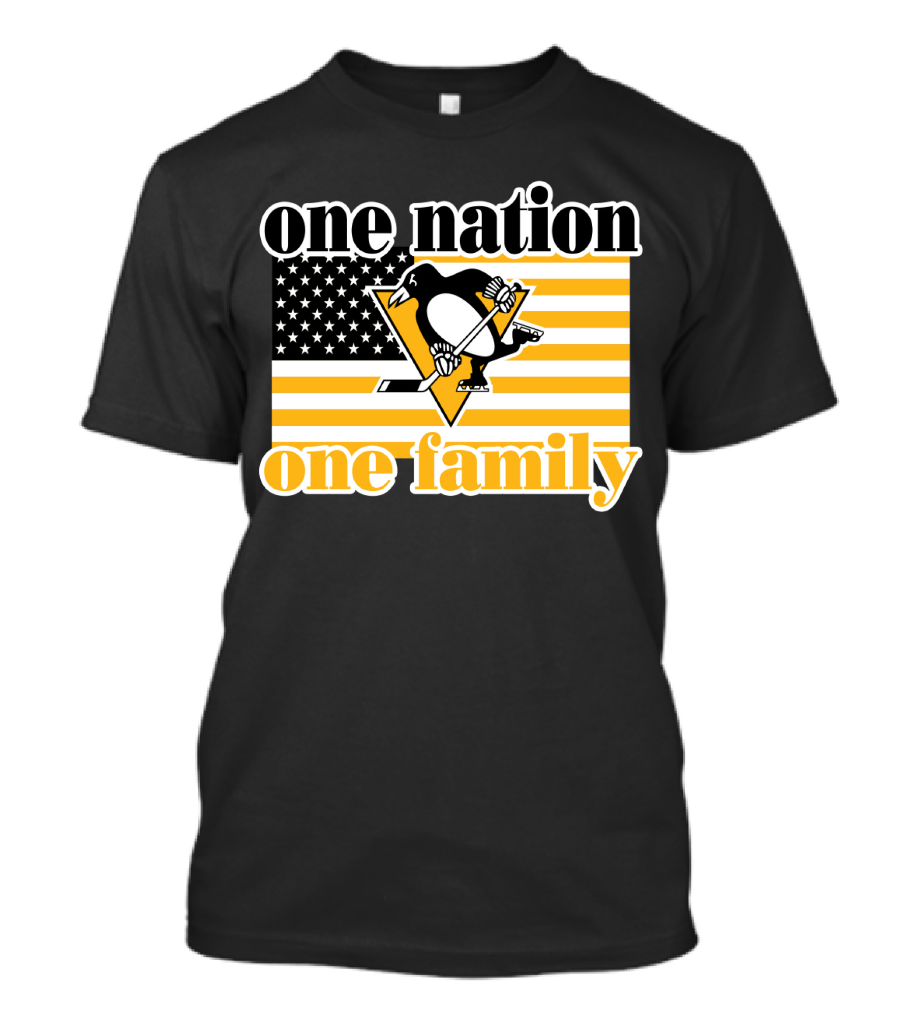 One Nation One Family 95 Pittsburgh Penguins American Flag T-Shirt