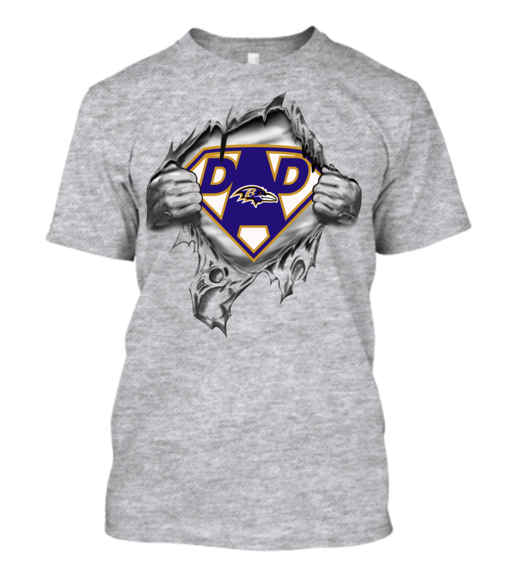 Baltimore Ravens Super Dad Logo With Shield And Ripped T-Shirt