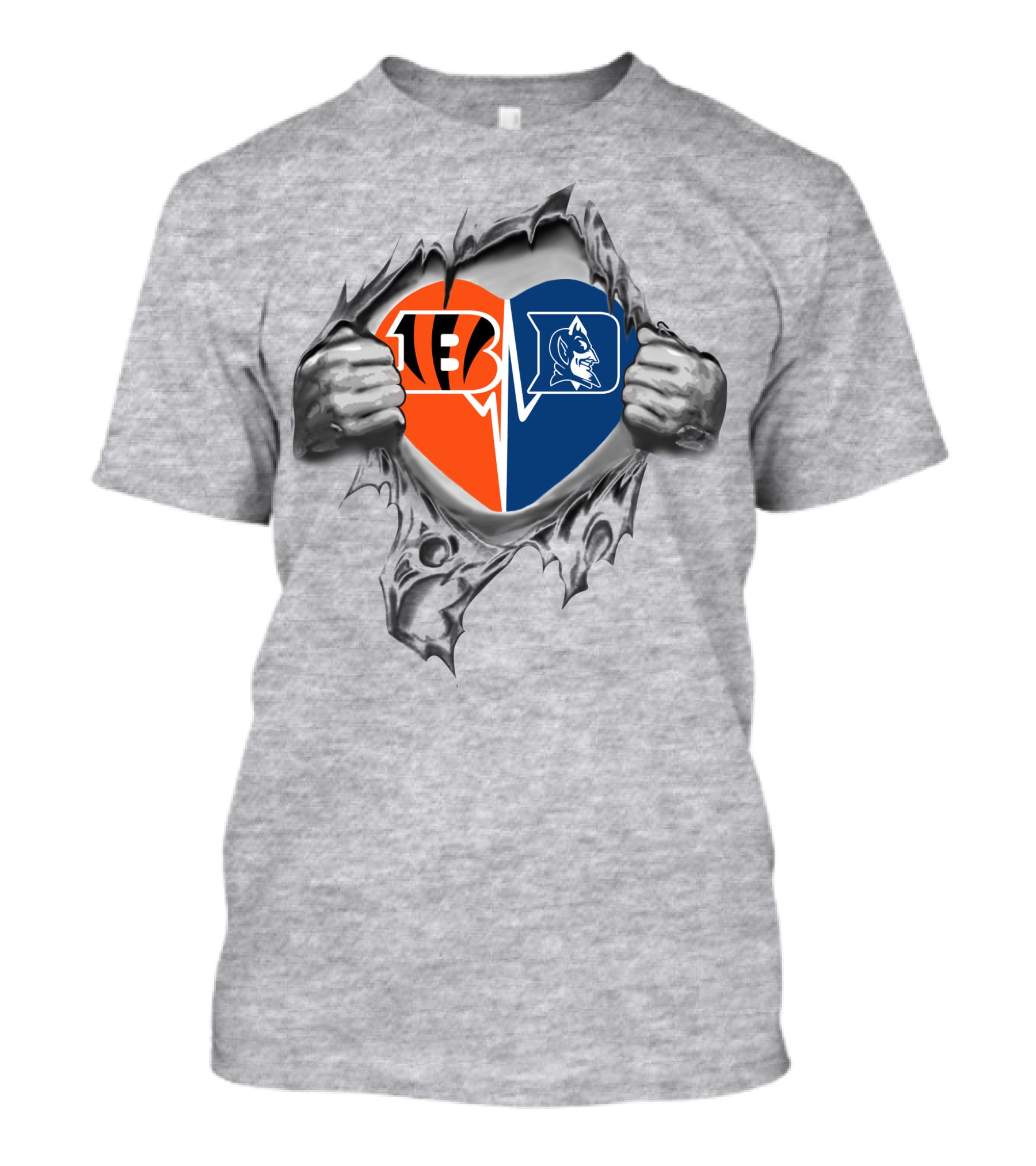 Bengals Duke Heart With Logos Inside Torn Chest T-Shirt
