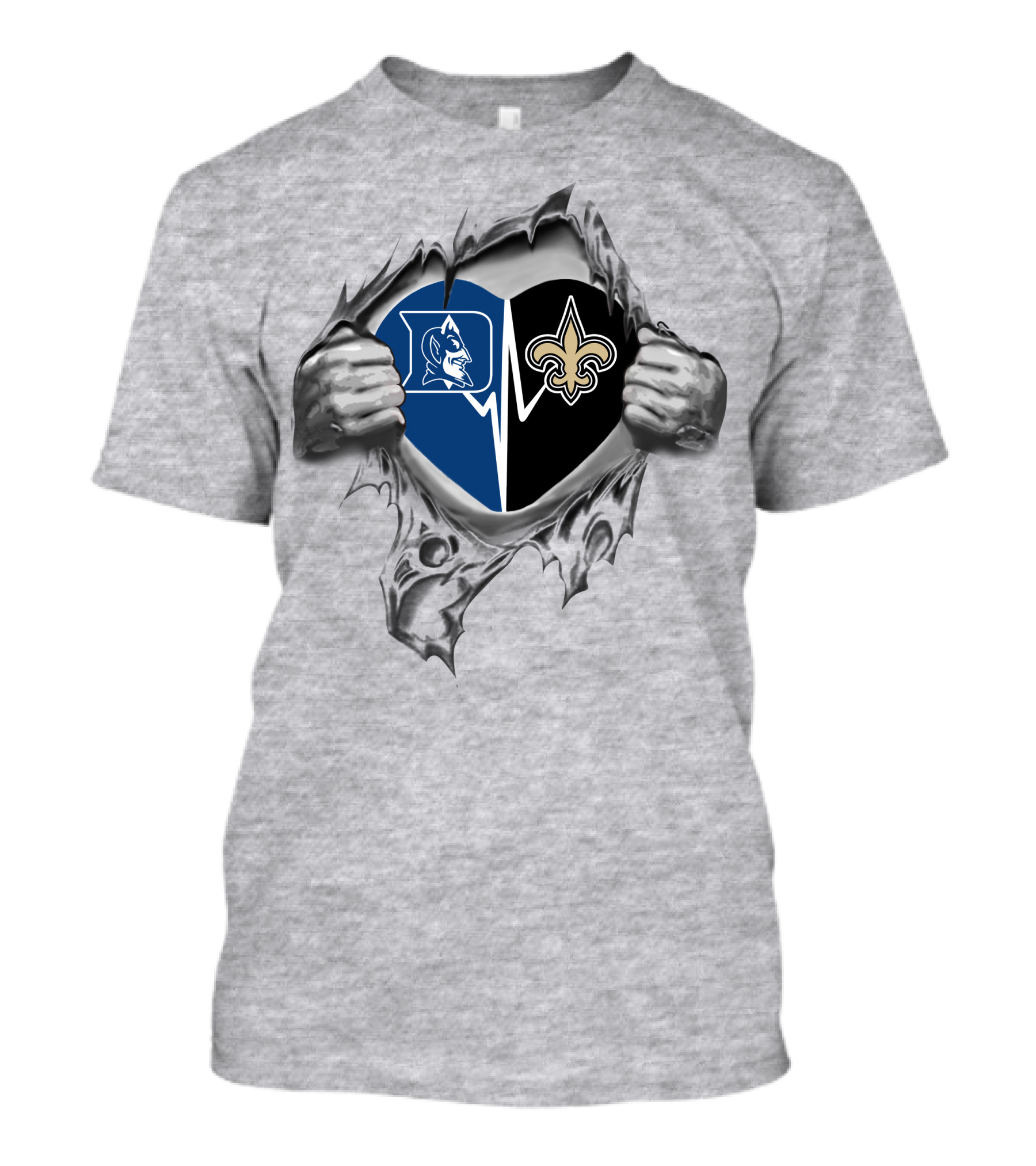 Saints Fleur-De-Lis Duke Blue Devil Heart T-Shirt