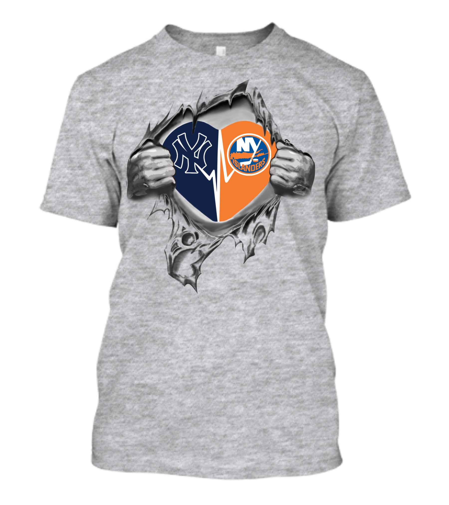 Yankees Islanders Heart Logo Ripped T-Shirt