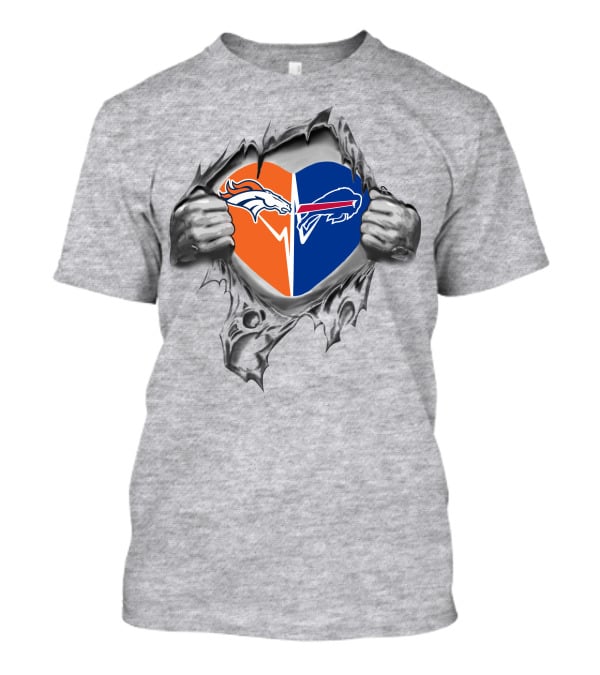 Broncos Bills Heart Logo Torn Fabric T-Shirt