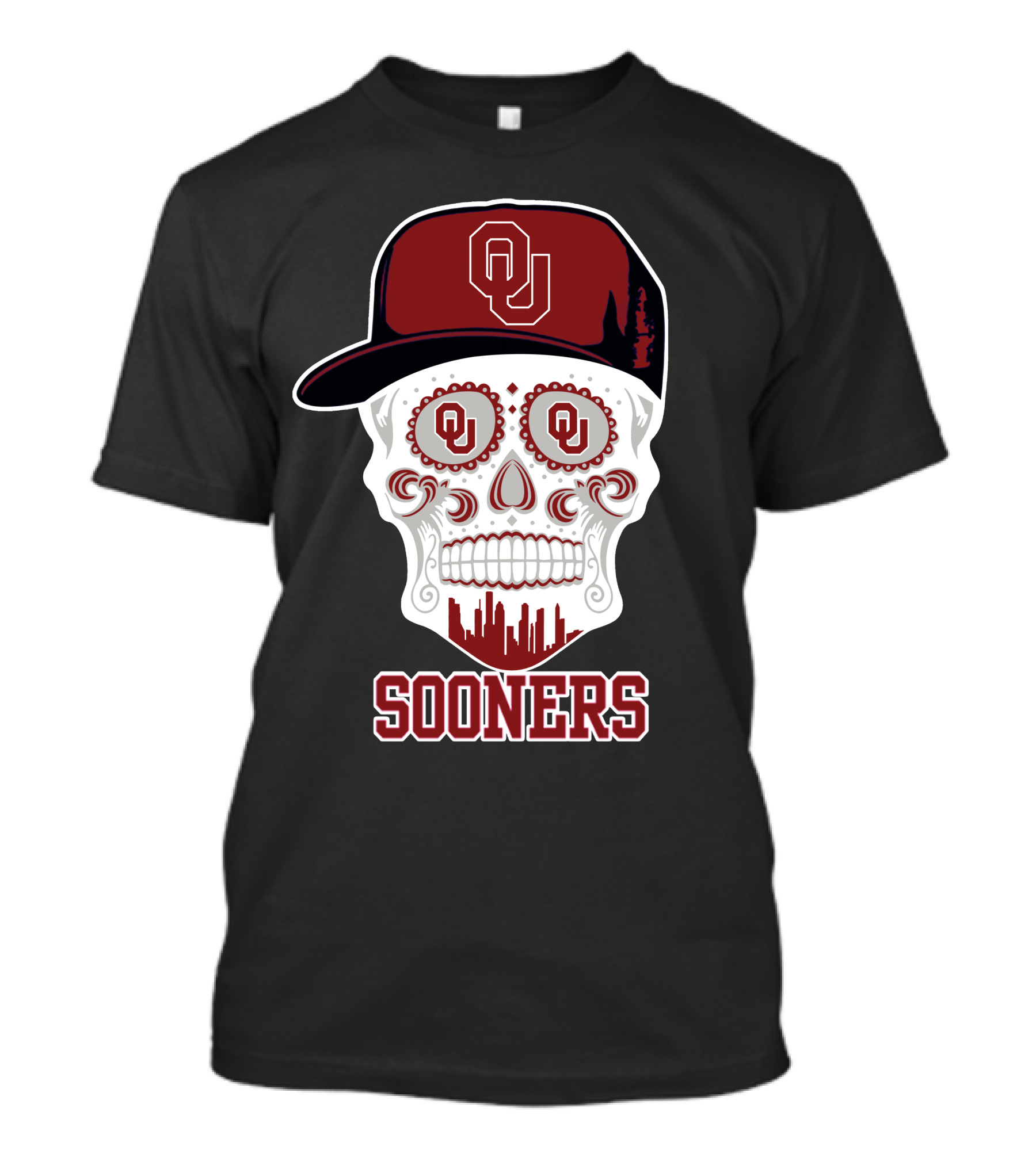 Oklahoma Sooners Skull Ou Hat T-Shirt