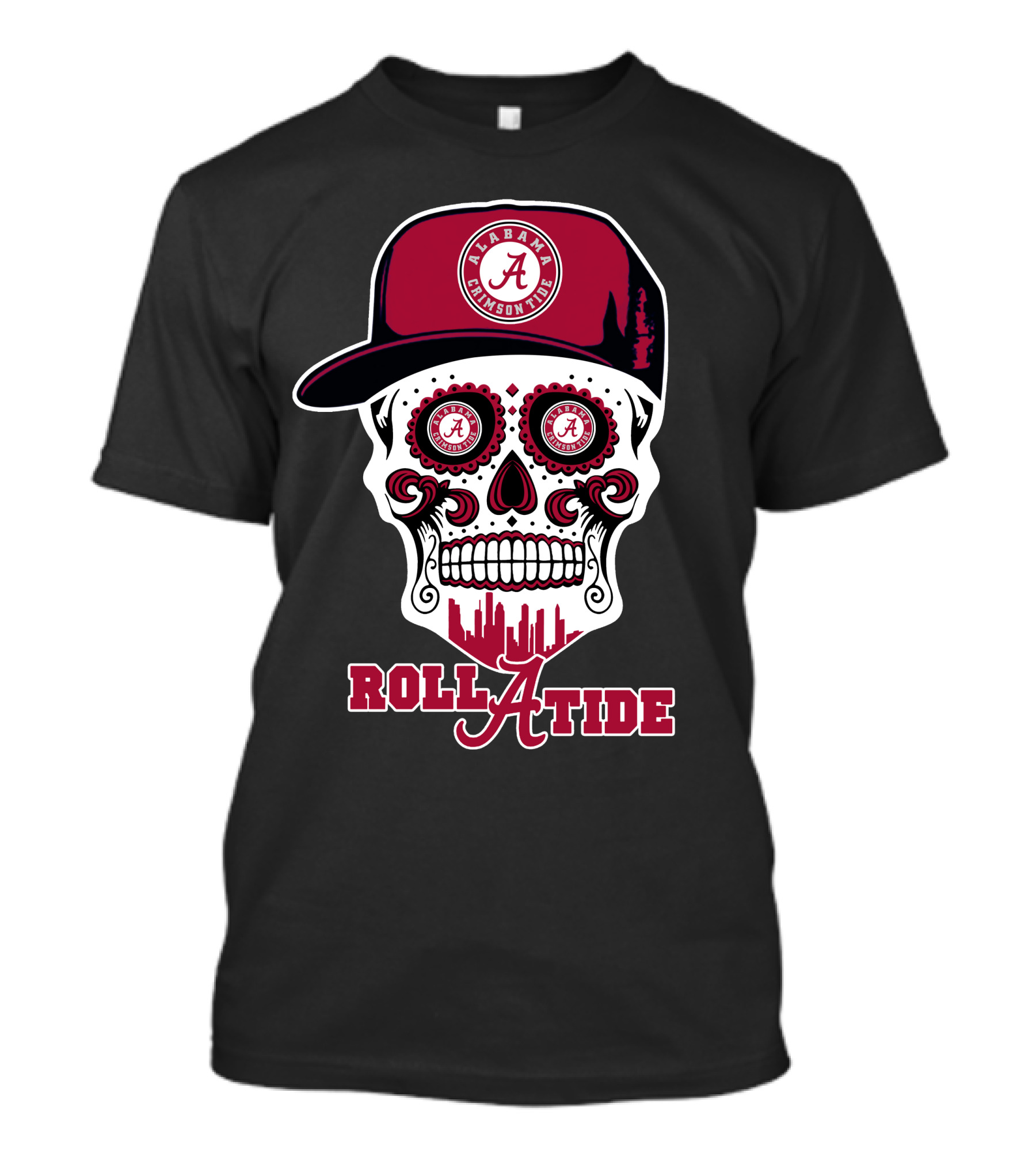 Roll Tide Alabama Crimson Tide Skull Hat T-Shirt