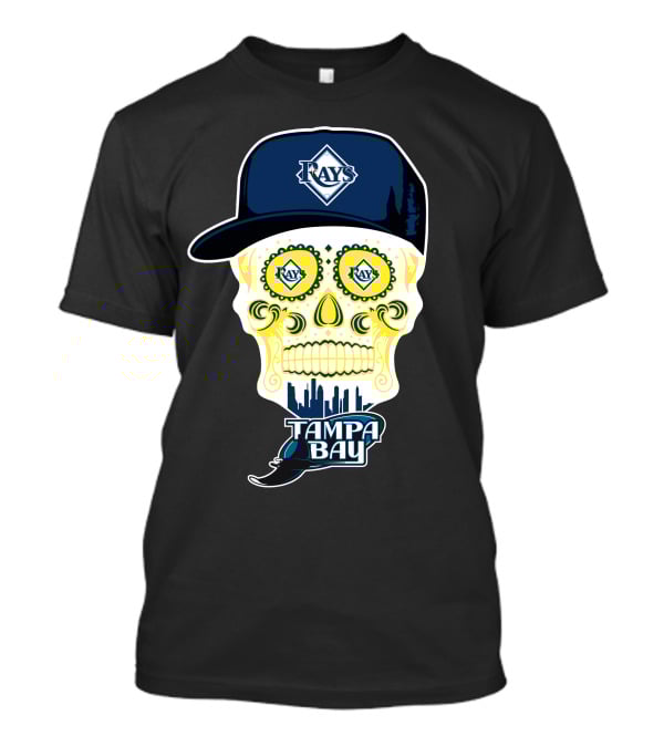 Tampa Bay Rays Skull With Hat And City Skyline T-Shirt