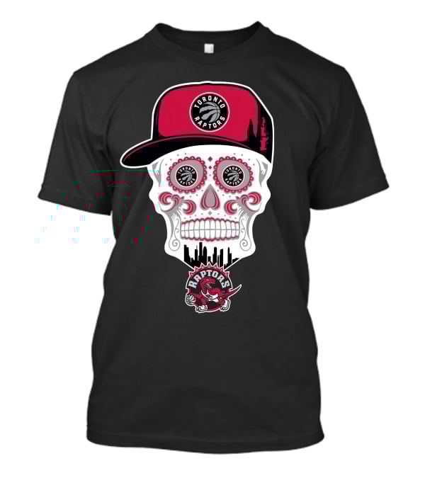 Toronto Raptors Logo Skull With Hat And Skyline T-Shirt