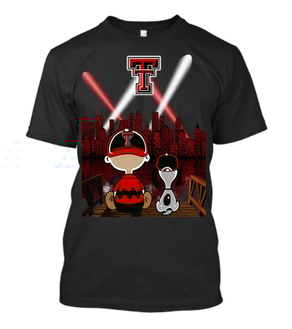 Texas Tech Red Raiders Cityscape Night Adventure With Iconic Characters T-Shirt