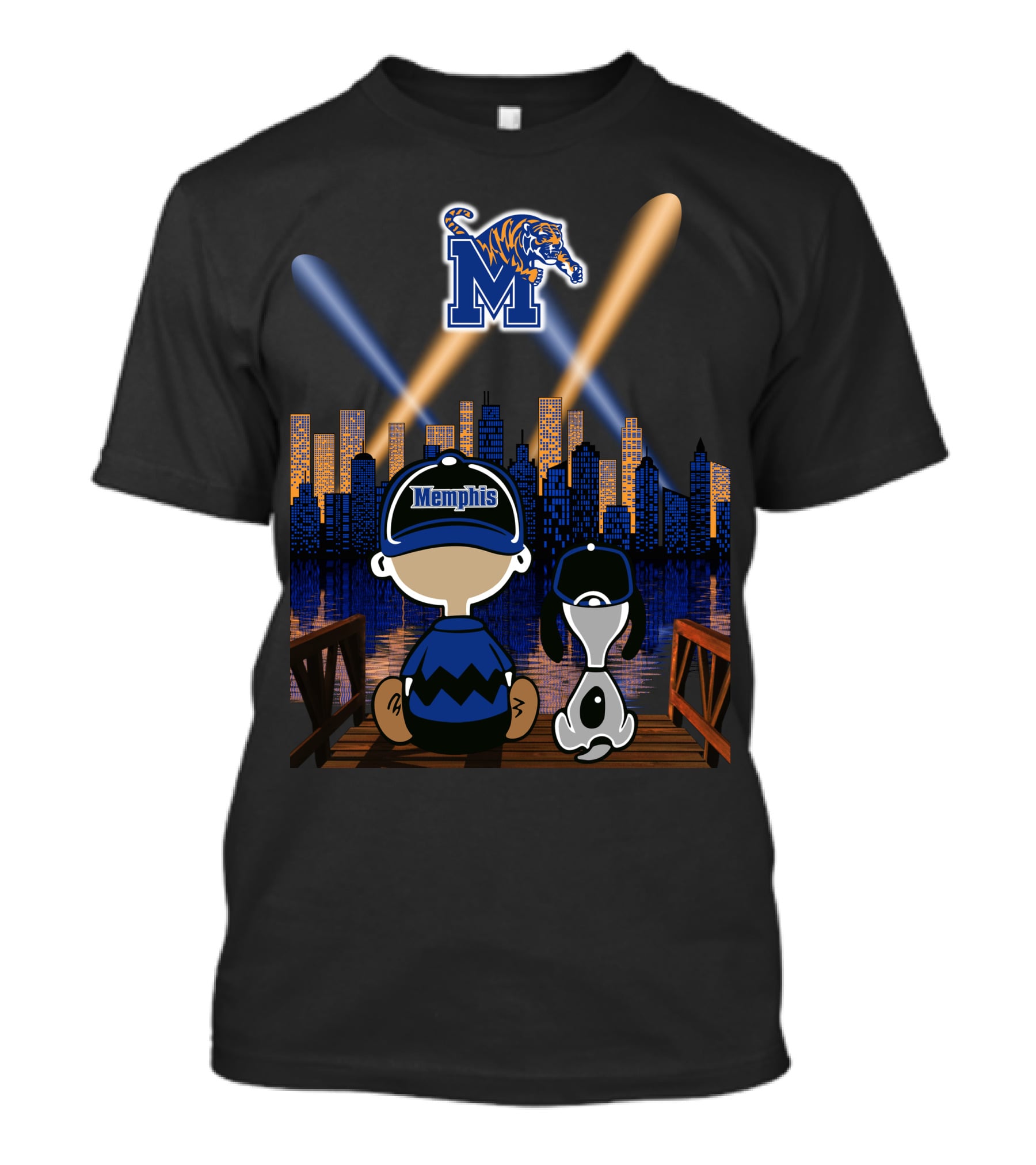 Memphis Tigers Skyline Night With Fans And Mascot Scene T-Shirt