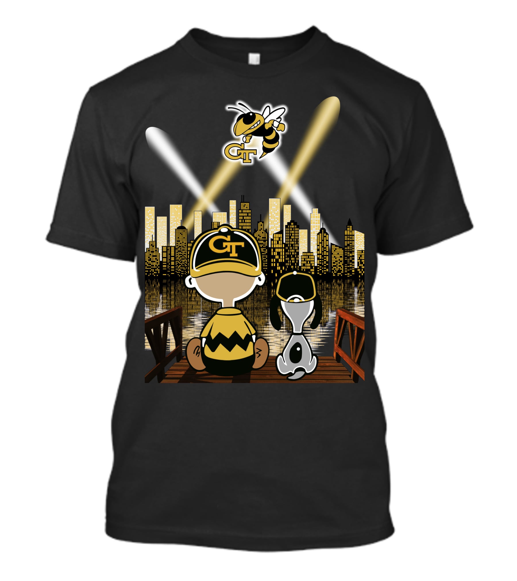 Georgia Tech Yellow Jackets City Skyline Night Reflections T-Shirt