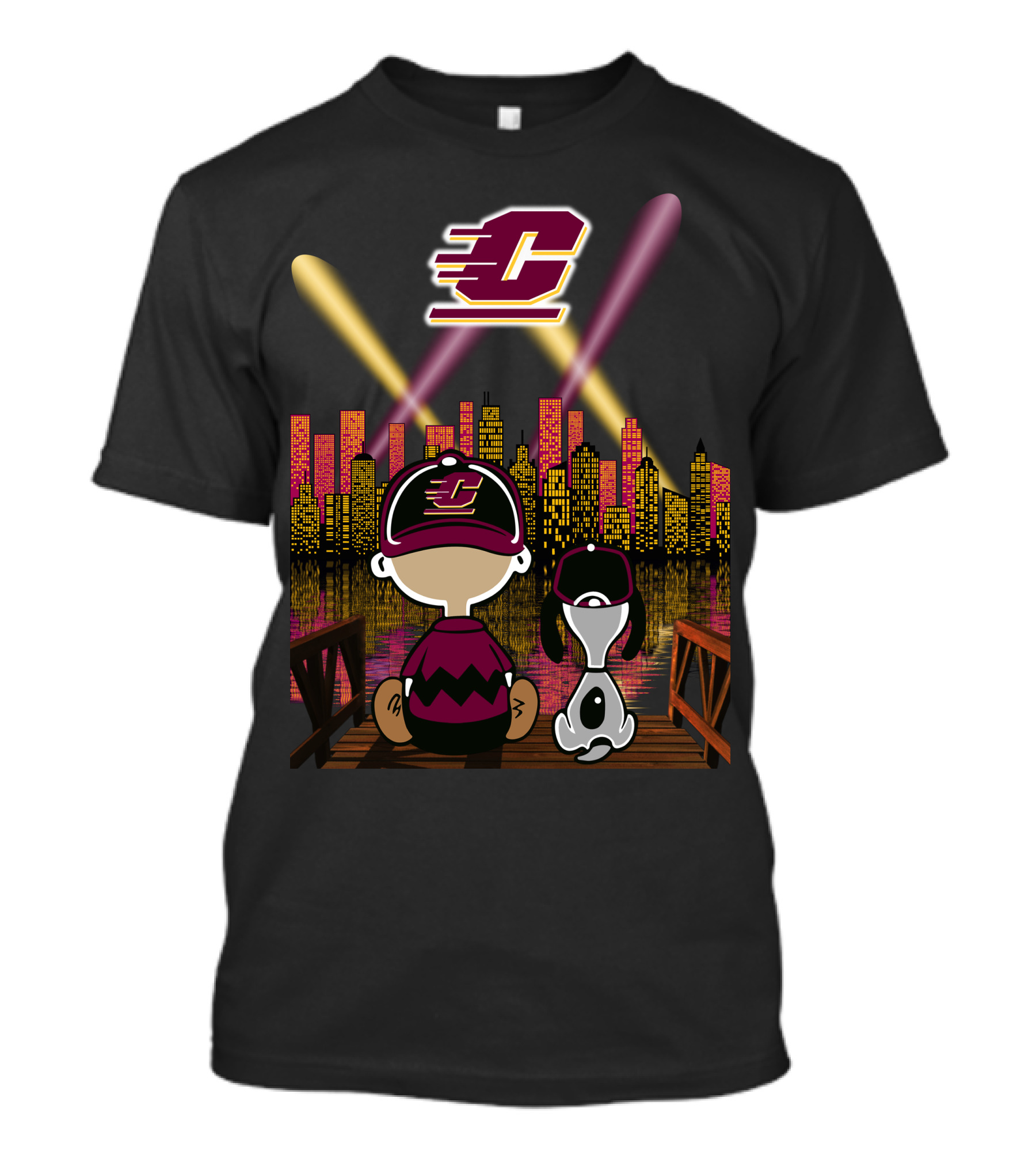 Central Michigan Chippewas 86 Peanuts City Night Skyline T-Shirt
