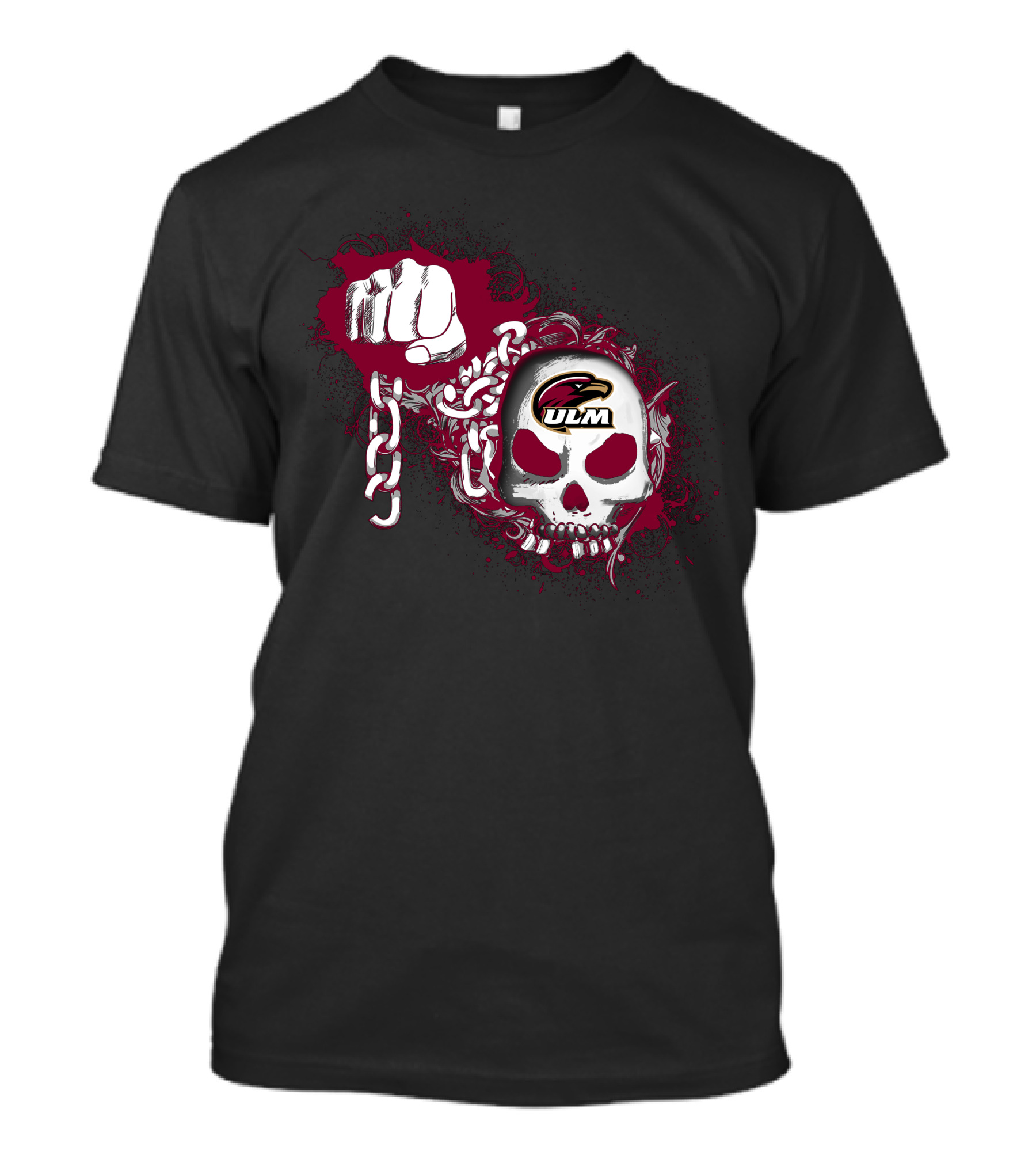 Ul Monroe Warhawks Ulm Skull Chains Fist T-Shirt
