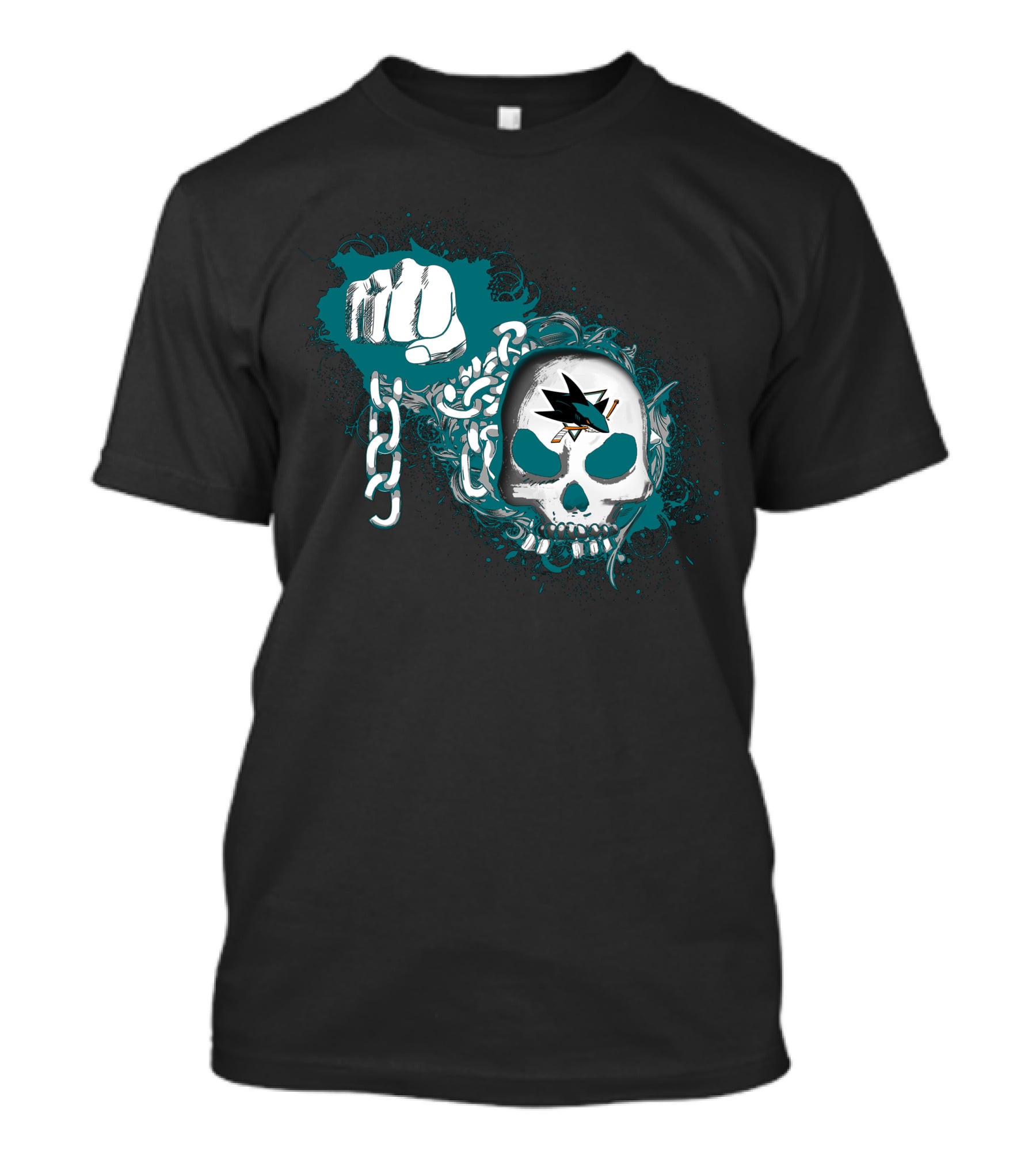 San Jose Sharks Skull Fist Chain T-Shirt