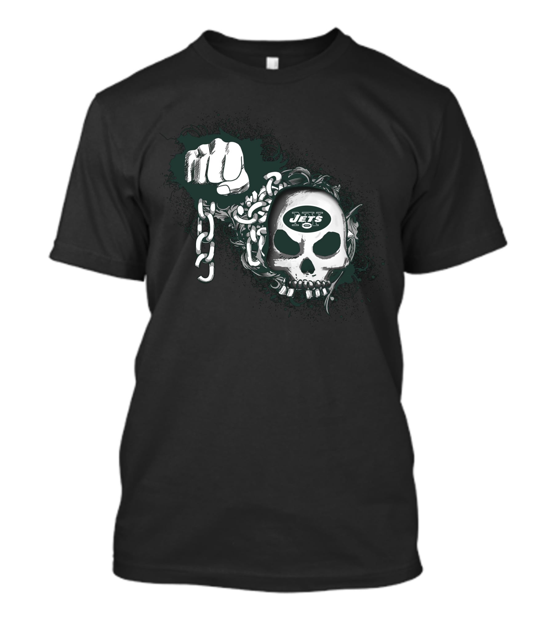 New York Jets Skull And Chains Fist T-Shirt