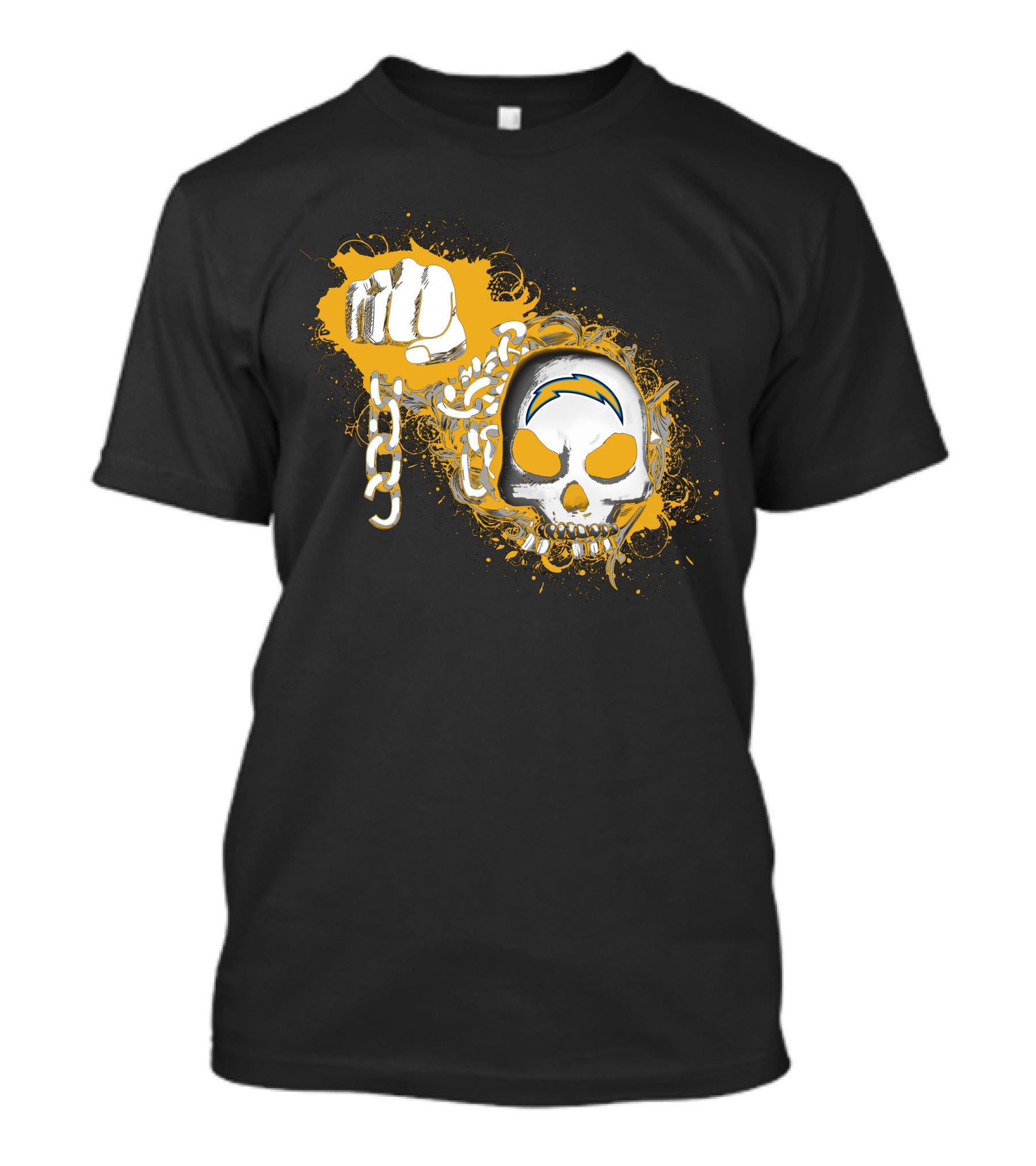 Los Angeles Chargers Skull And Fist With Lightning Bolt T-Shirt