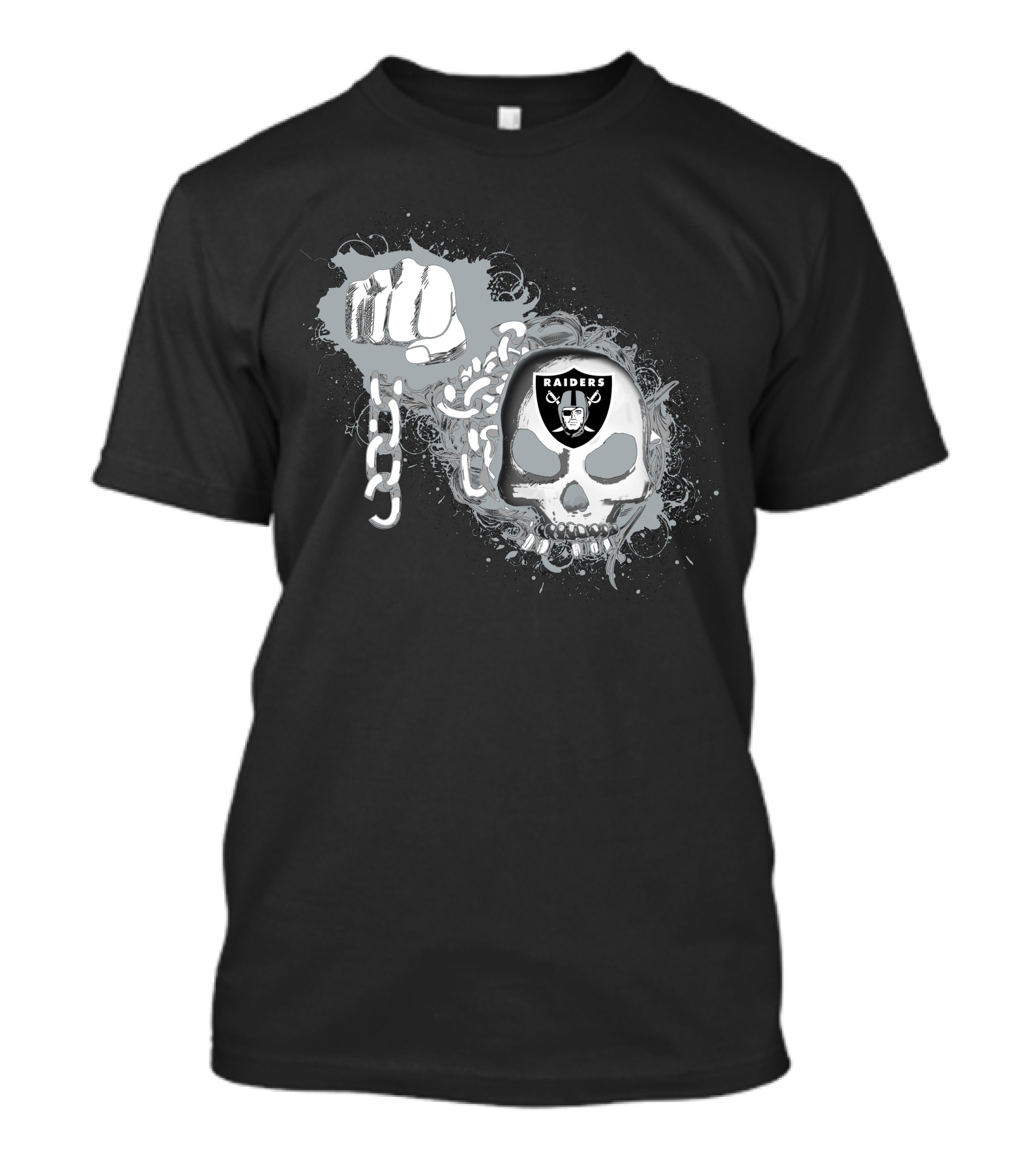 Las Vegas Raiders Skull And Fist Graphic With Chains T-Shirt