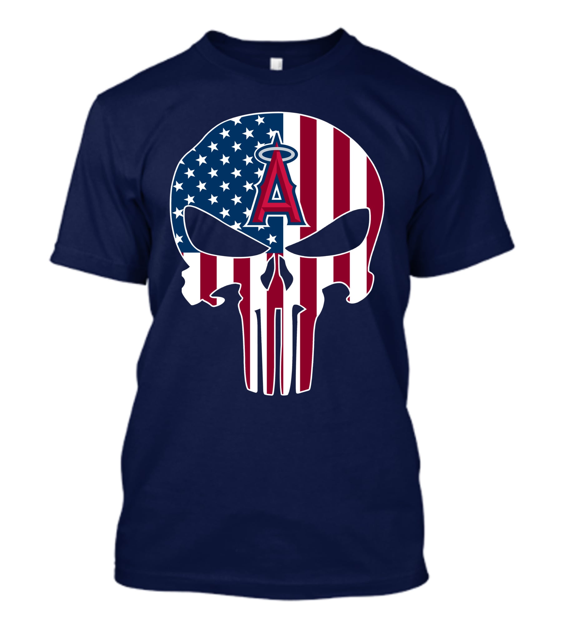 Los Angeles Angels Punisher Skull American Flag T-Shirt