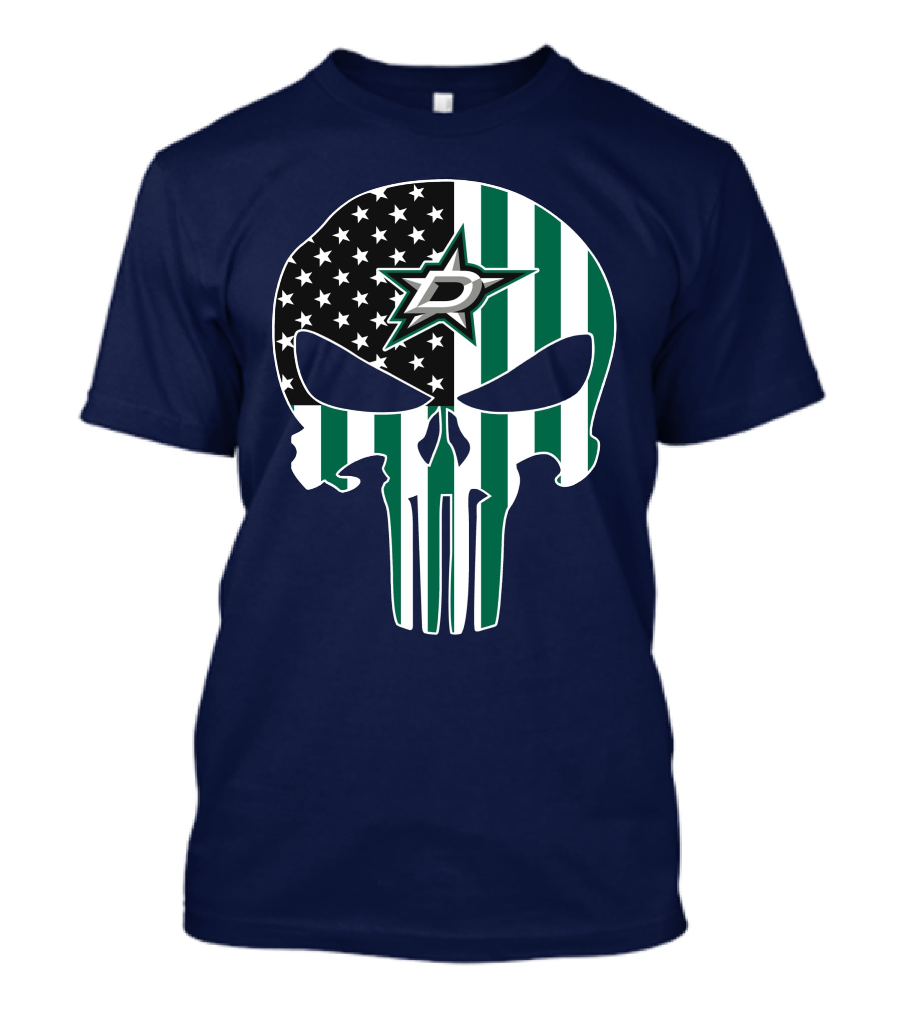 Dallas Stars Punisher Skull American Flag Stripe T-Shirt