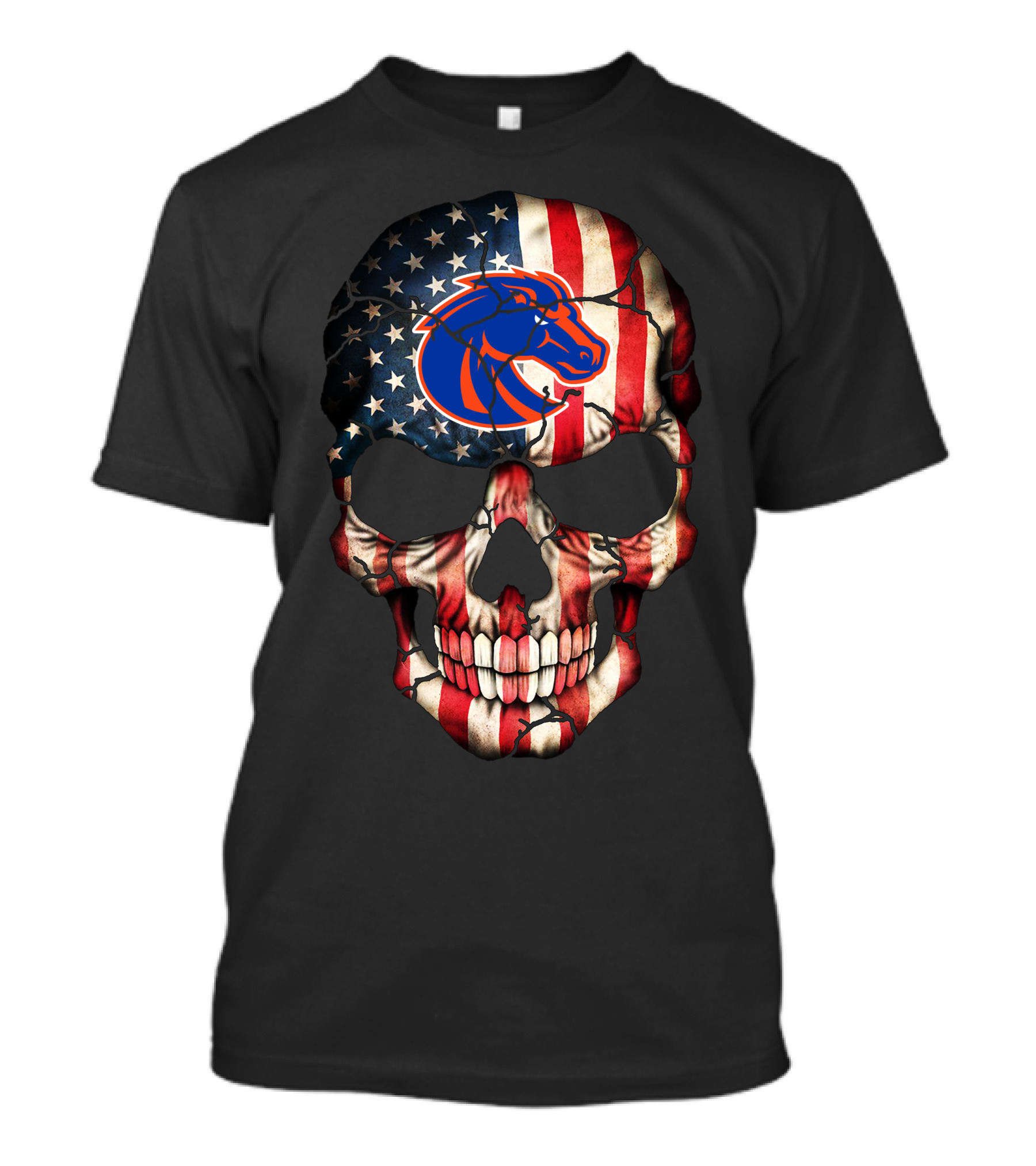 Boise State Broncos American Flag Skull T-Shirt