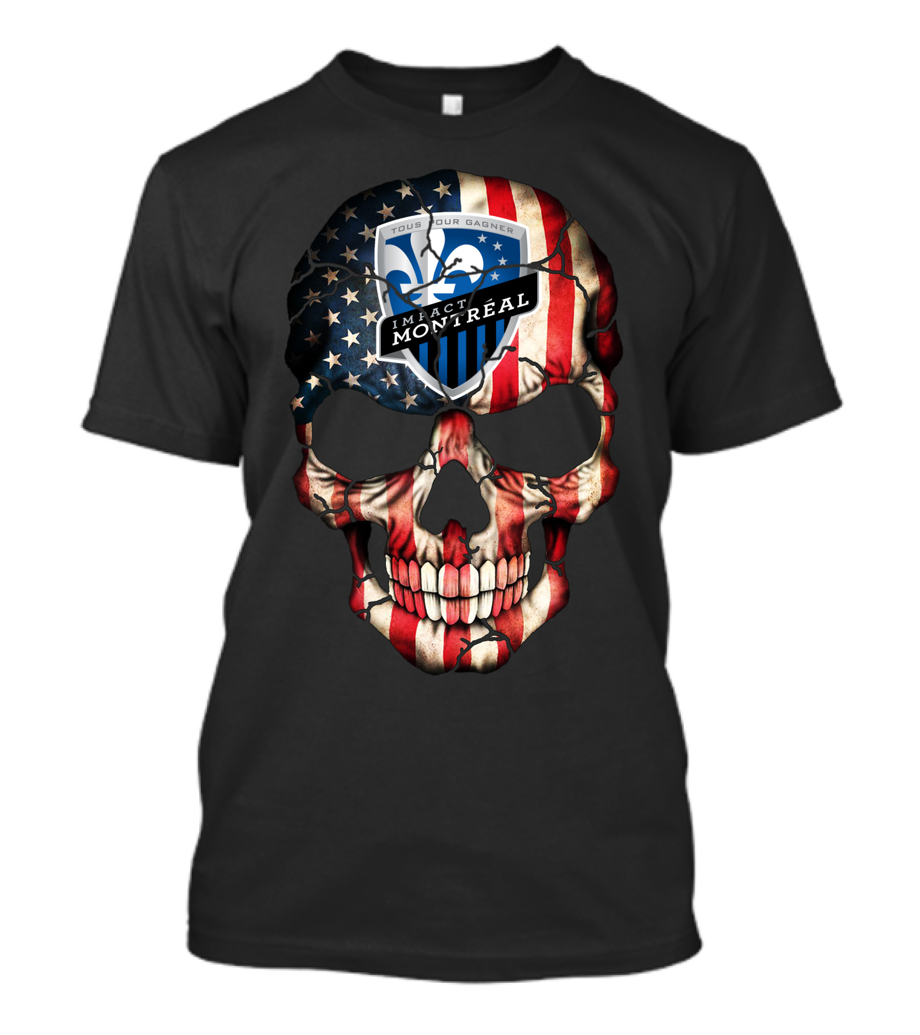 Tous Pour Gagner Impact Montreal American Flag Skull T-Shirt