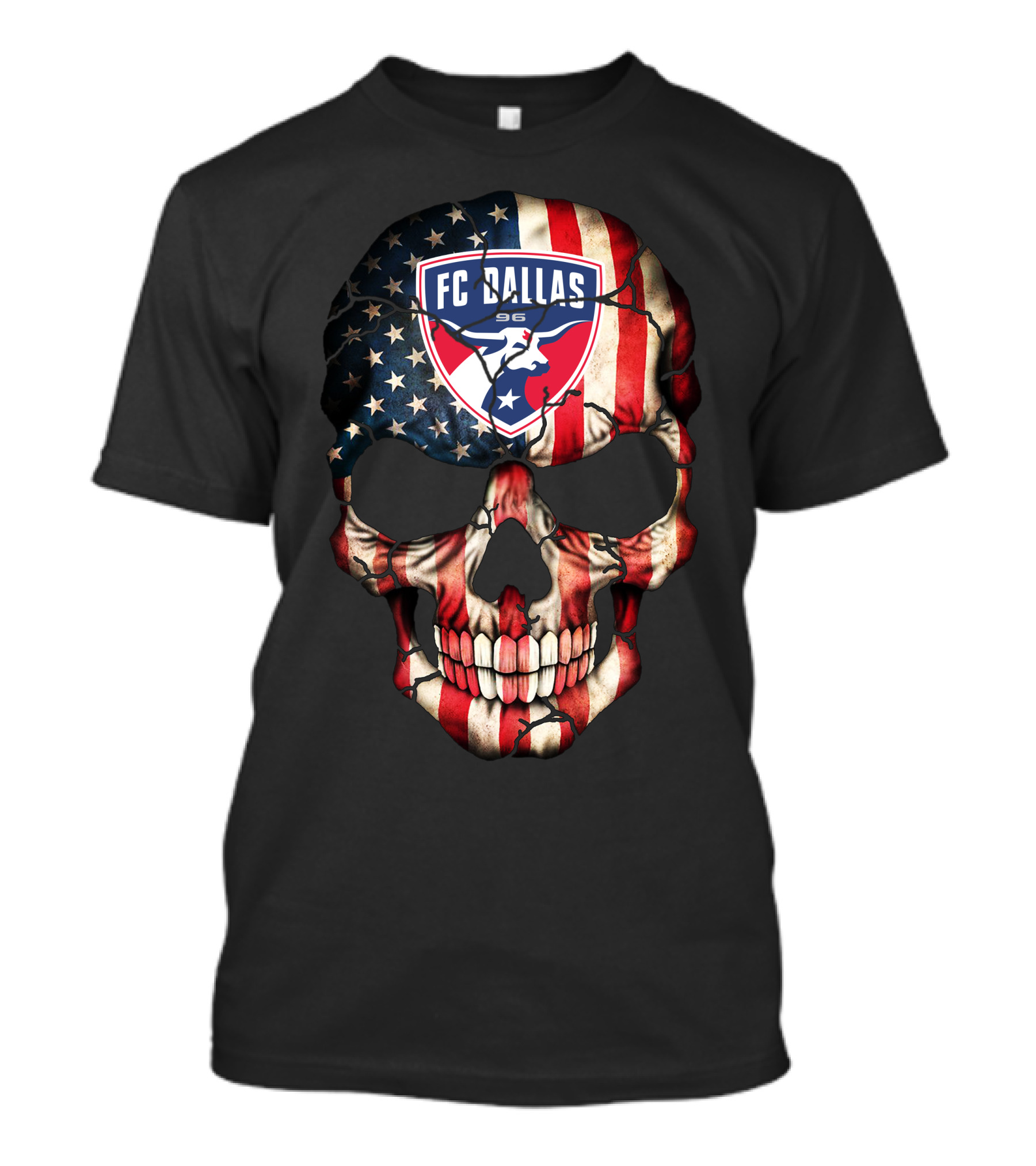 American Flag Skull With Fc Dallas 96 T-Shirt