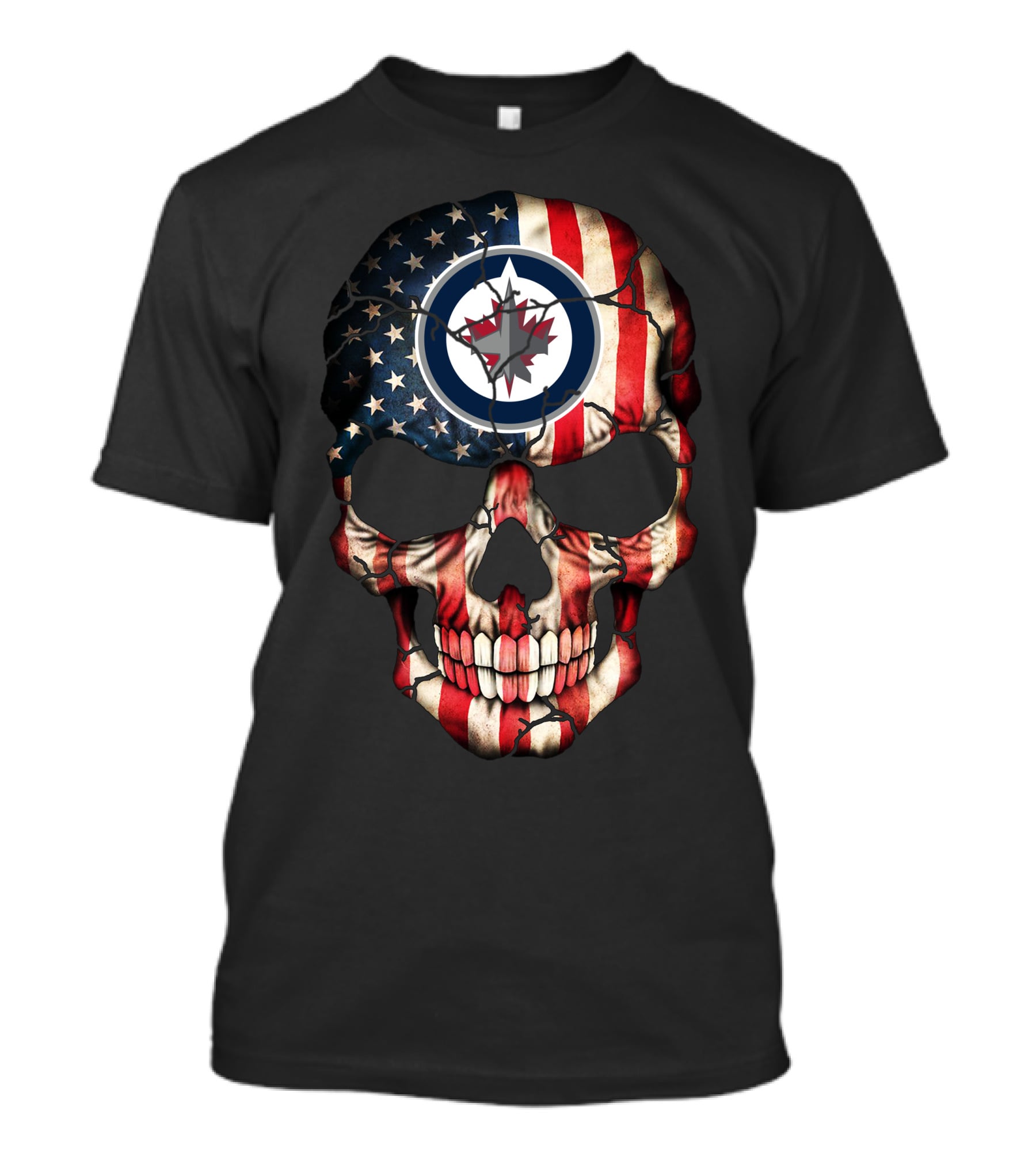 Winnipeg Jets Skull American Flag T-Shirt