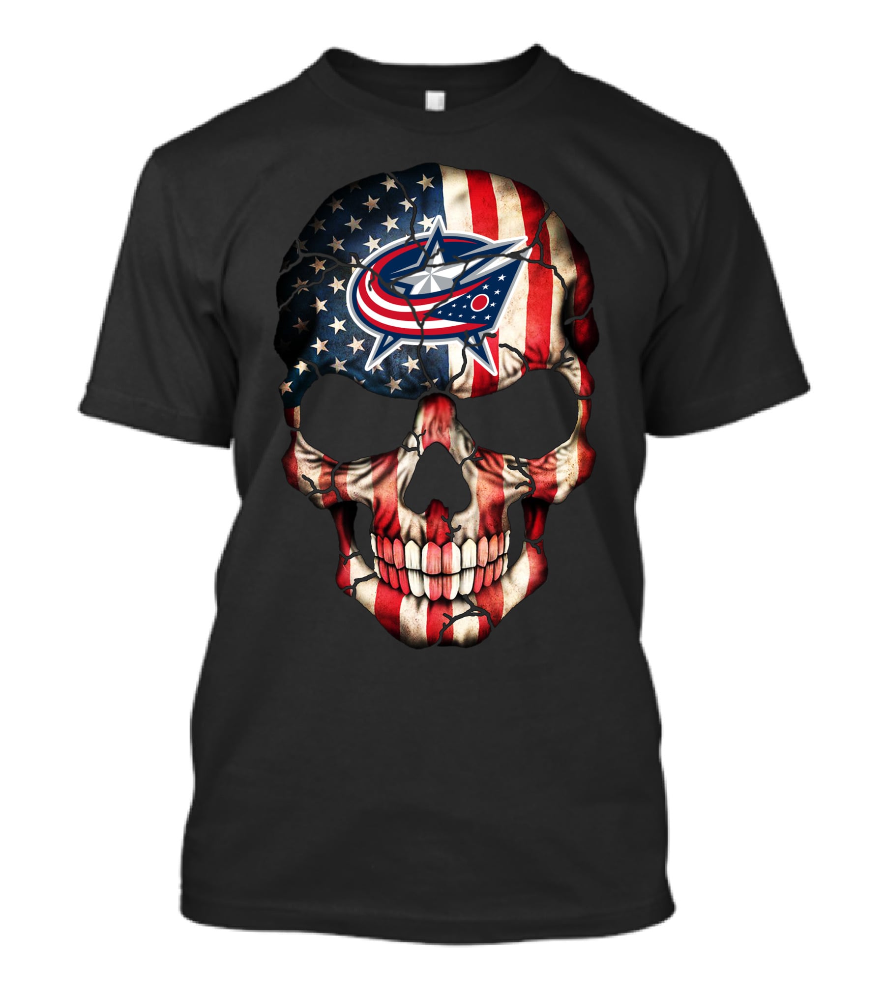 American Flag Skull With Columbus Blue Jackets T-Shirt