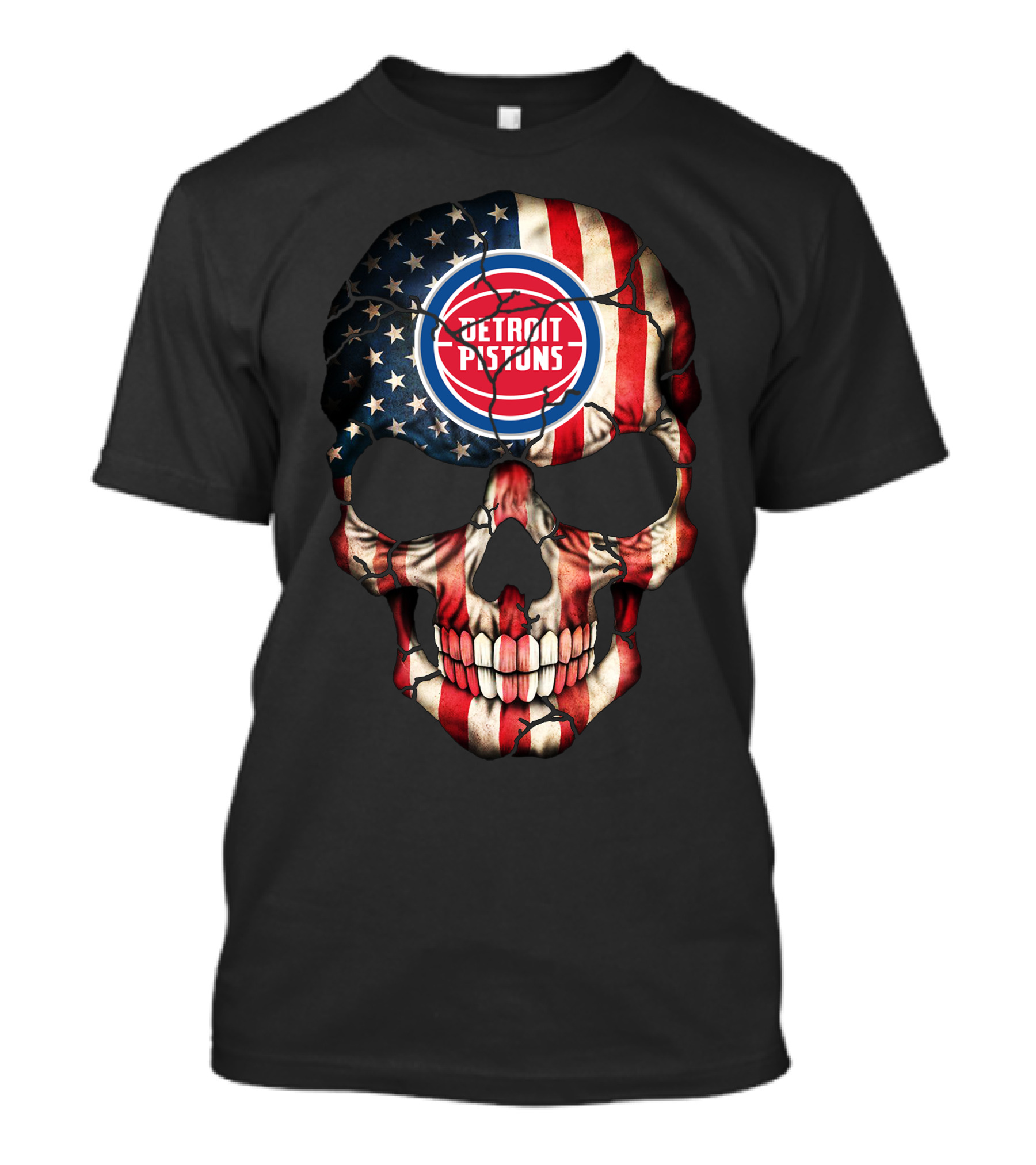 Detroit Pistons Skull American Flag T-Shirt