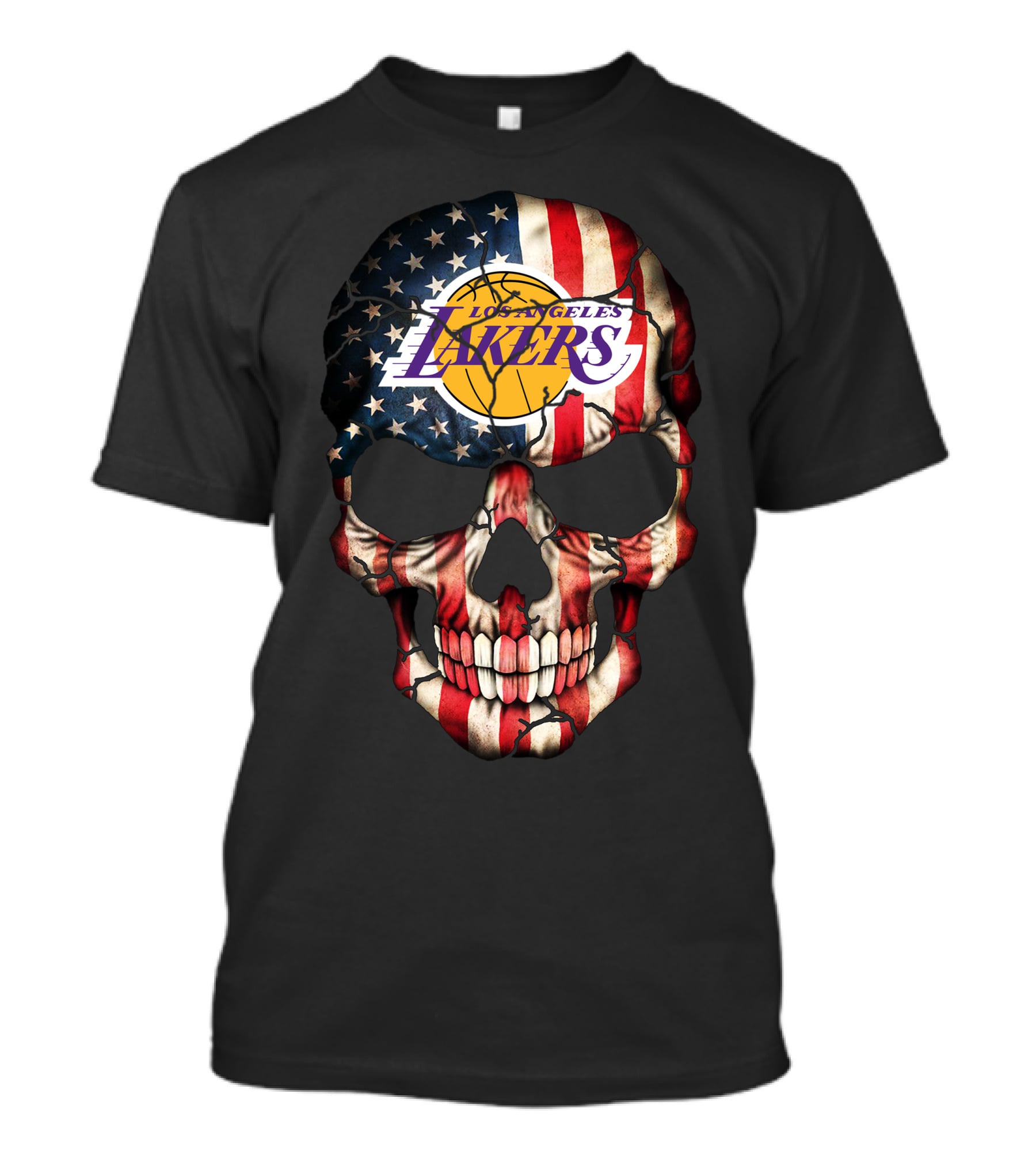 Los Angeles Lakers American Flag Skull T-Shirt
