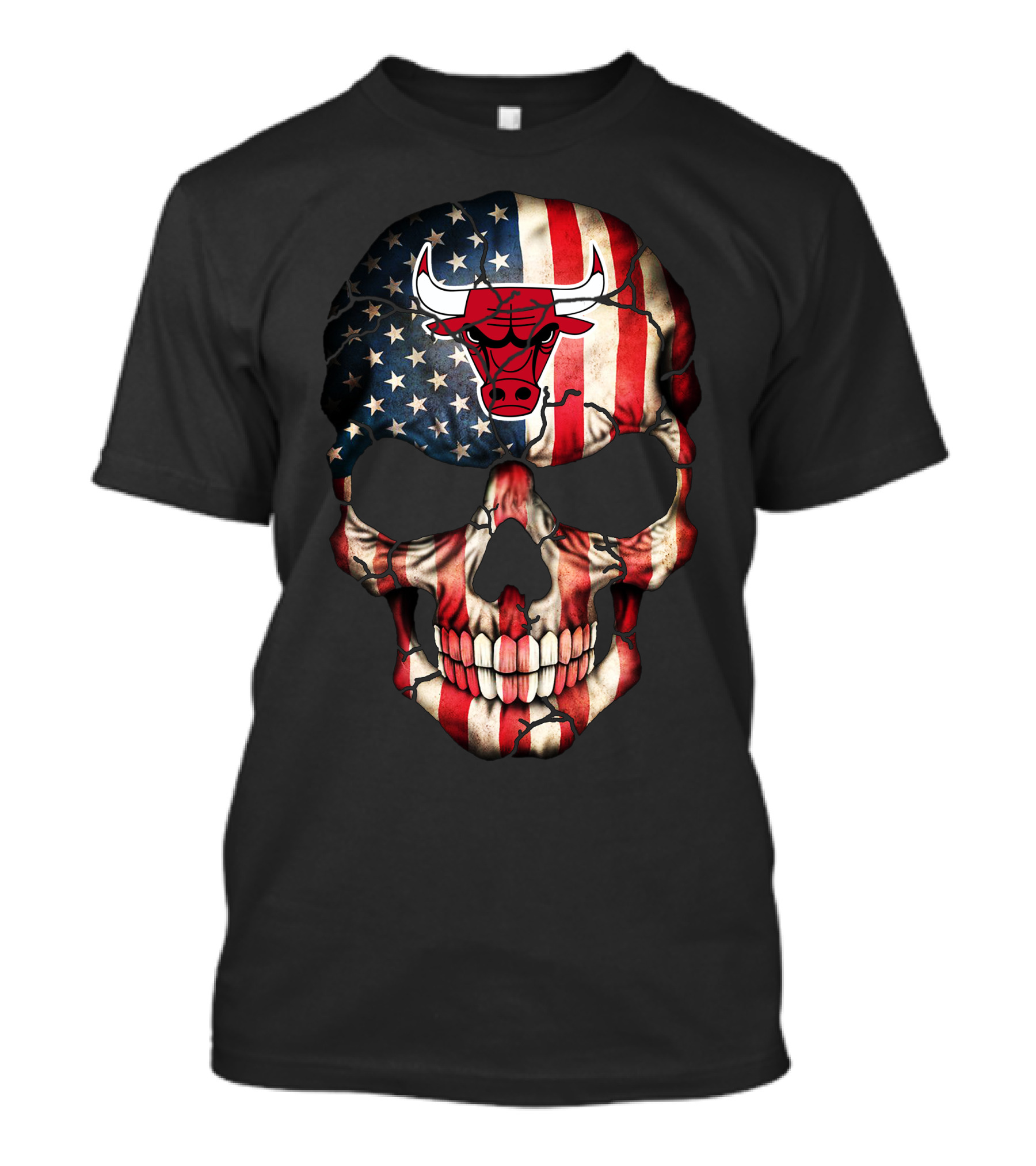 American Flag Skull With Chicago Bulls T-Shirt