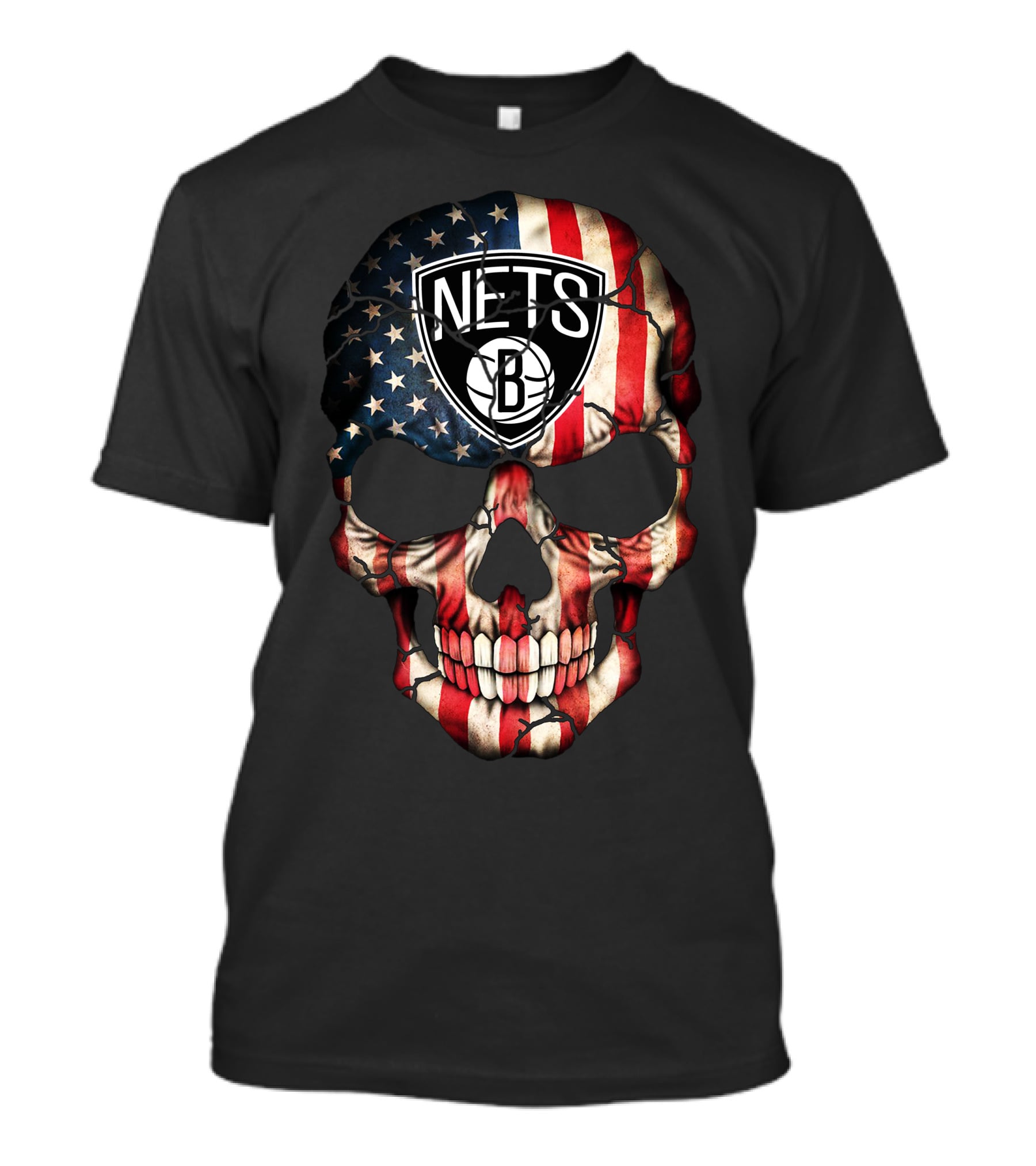Brooklyn Nets Skull American Flag Basketball 212 T-Shirt