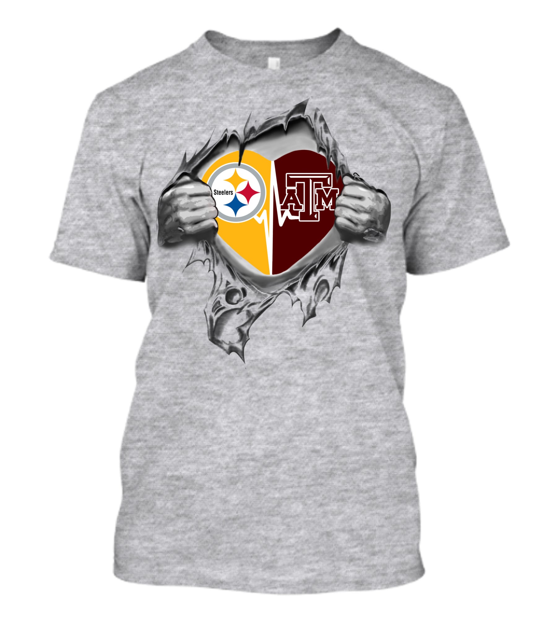 Steelers Texas A&M Aggies Heart Logo Collaboration T-Shirt