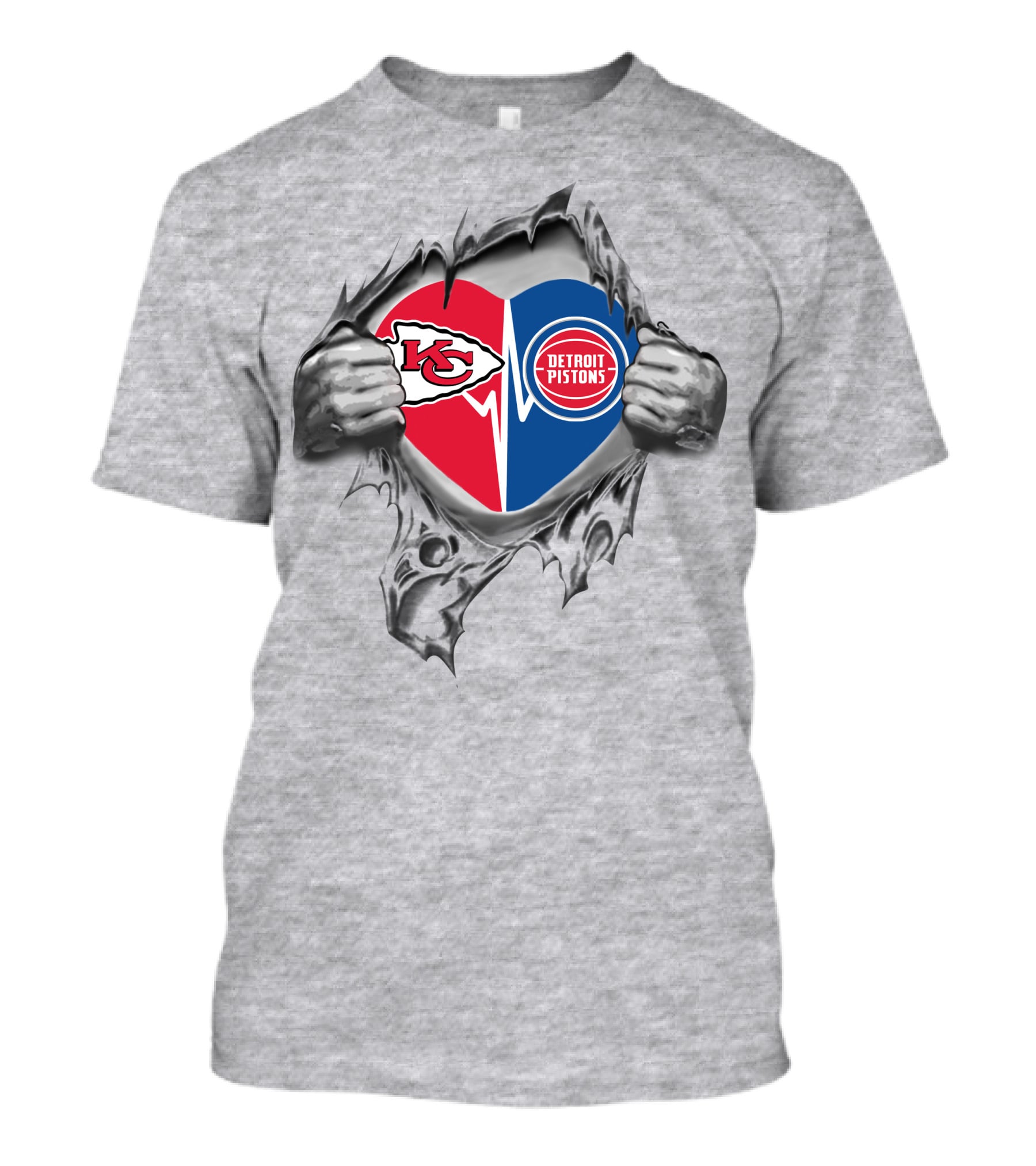 Chiefs Detroit Pistons Heart Torn Reveal T-Shirt
